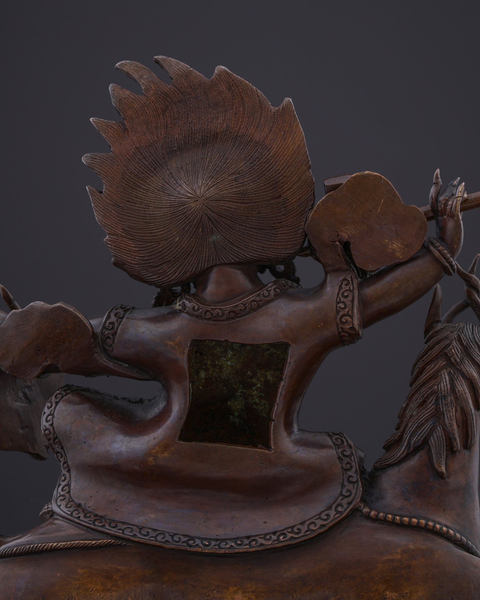 Sacred Guardian of Dharma | The Handmade Oxidized Garwa Nagpo Damchen Statue - Authentic Handcrafted Statue
