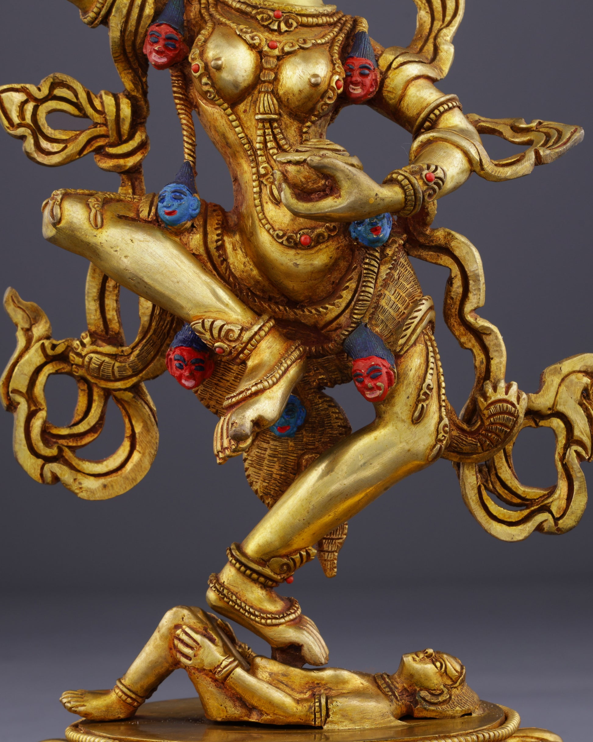 The Lion-Faced Protector | Nepalese Handmade Vintage Gold Simhamukha Statue - Authentic Handcrafted Statue