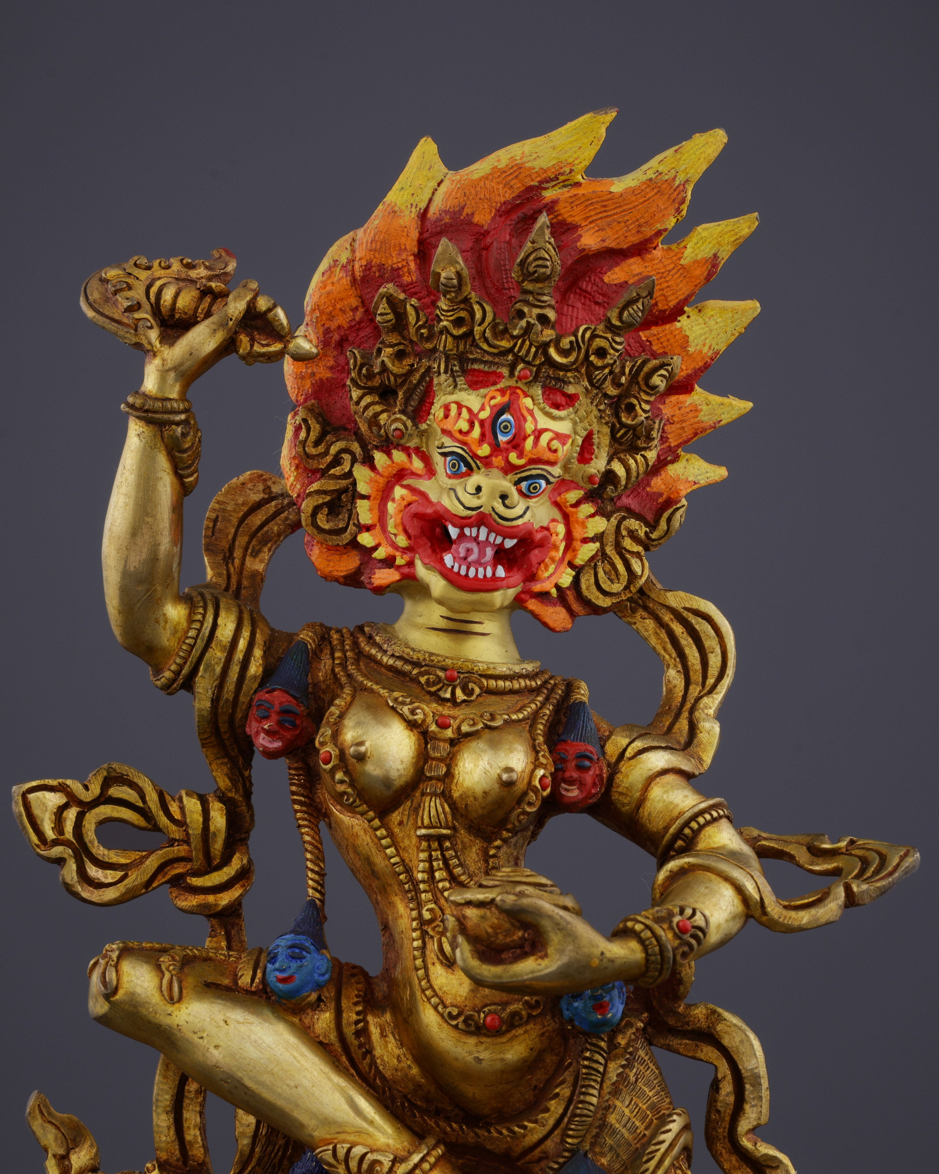 The Lion-Faced Protector | Nepalese Handmade Vintage Gold Simhamukha Statue