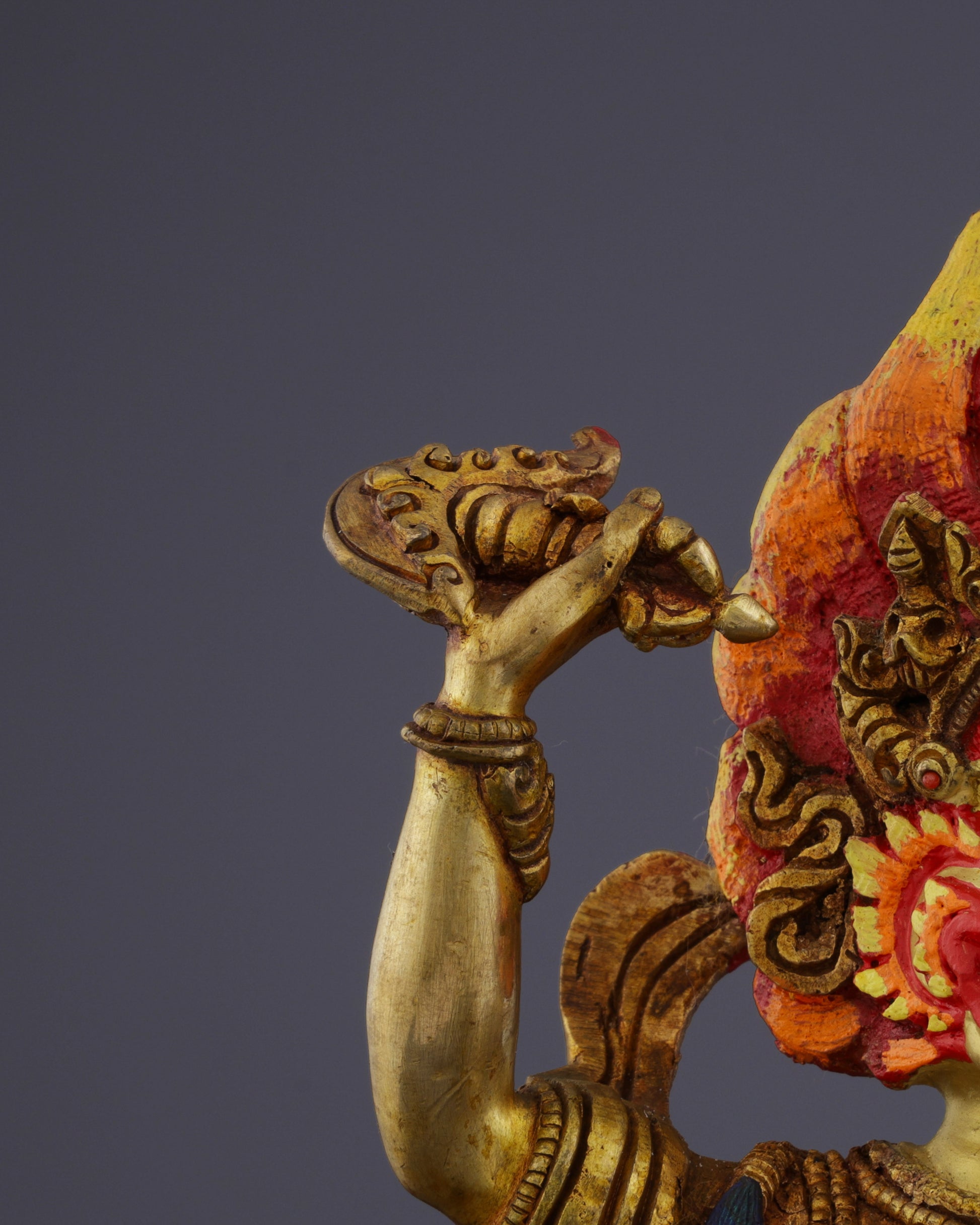 The Lion-Faced Protector | Nepalese Handmade Vintage Gold Simhamukha Statue - Authentic Handcrafted Statue