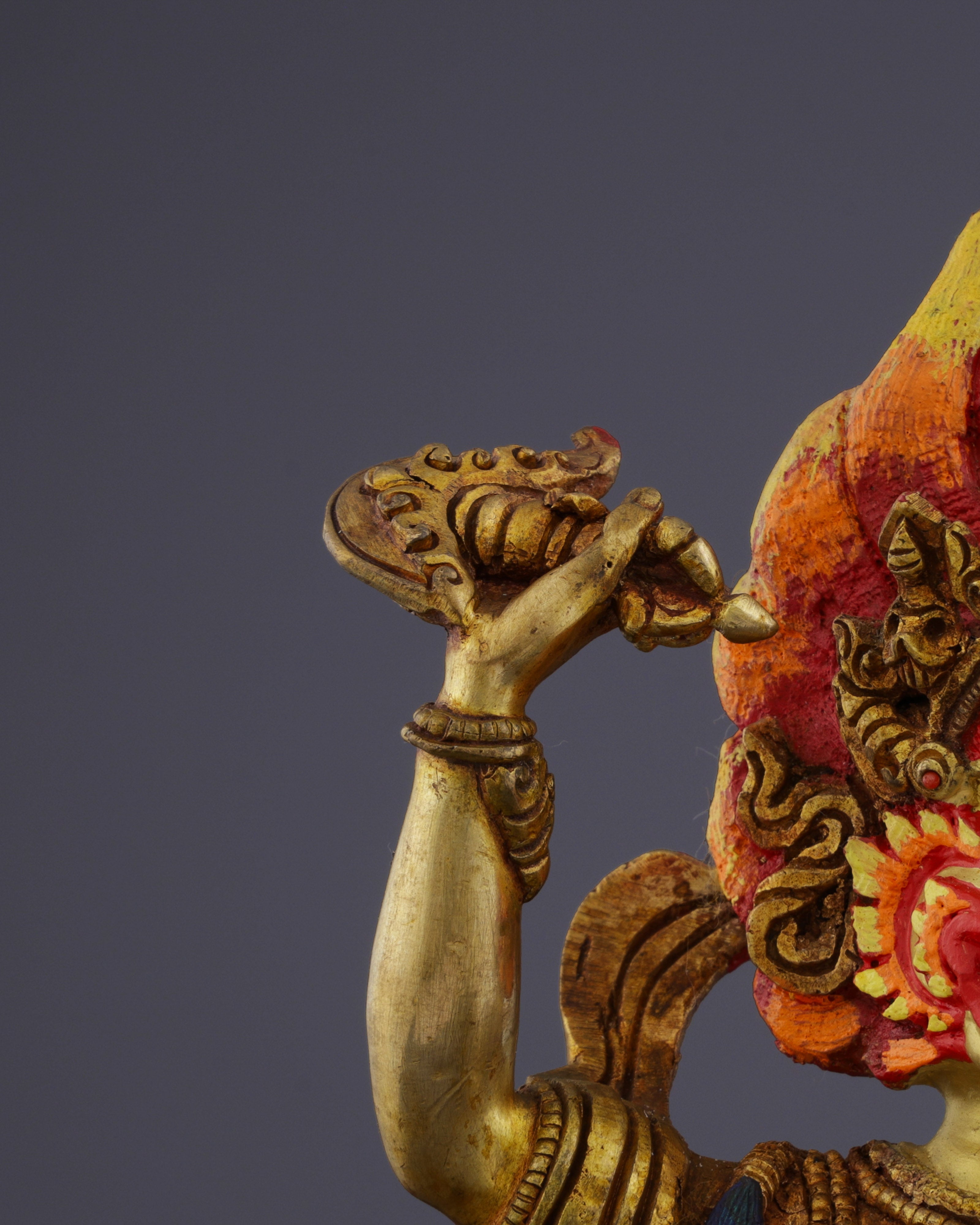 The Lion-Faced Protector | Nepalese Handmade Vintage Gold Simhamukha Statue