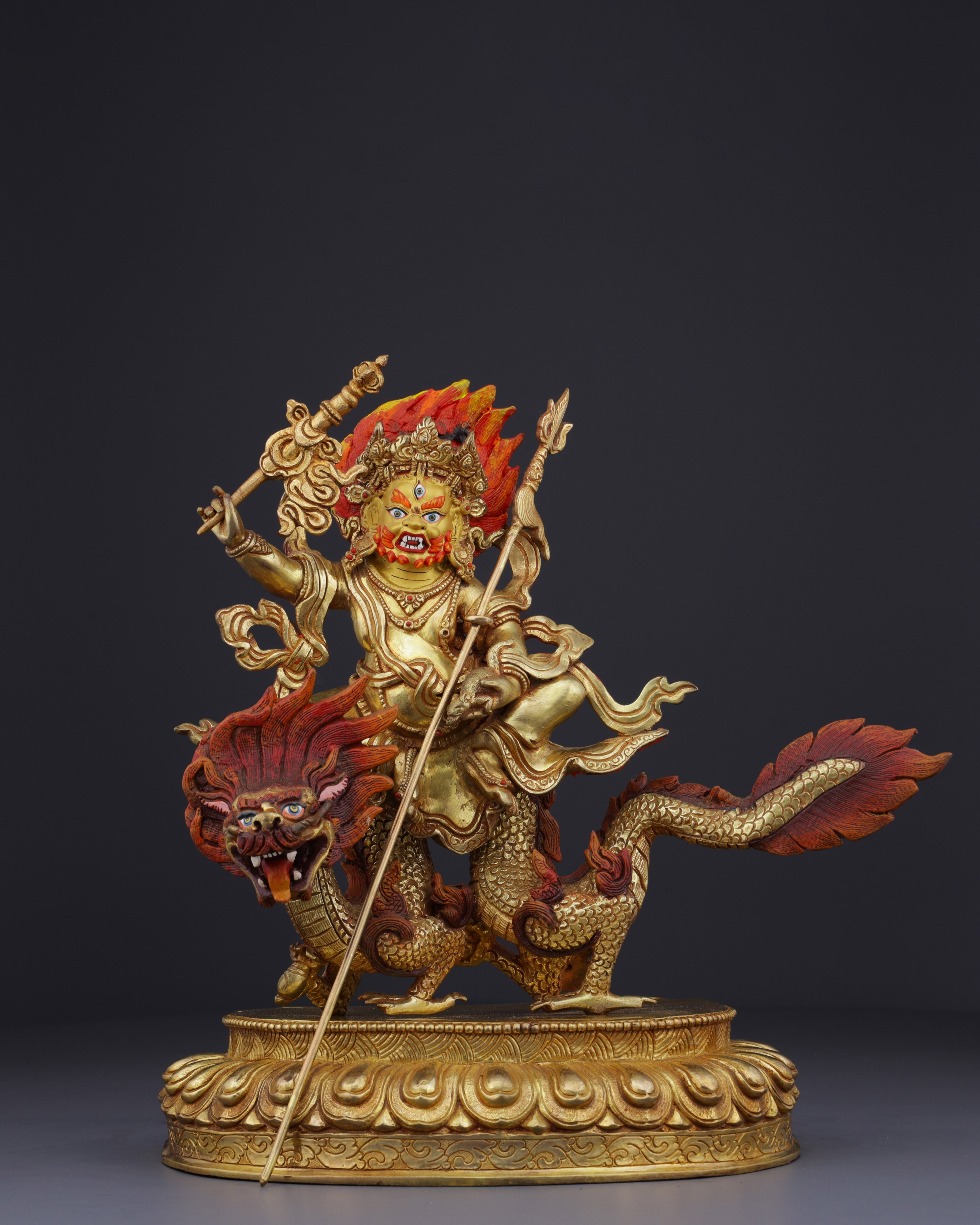 Sacred Guardian of Prosperity | Handcrafted White Dzambhala on Dragon Statue