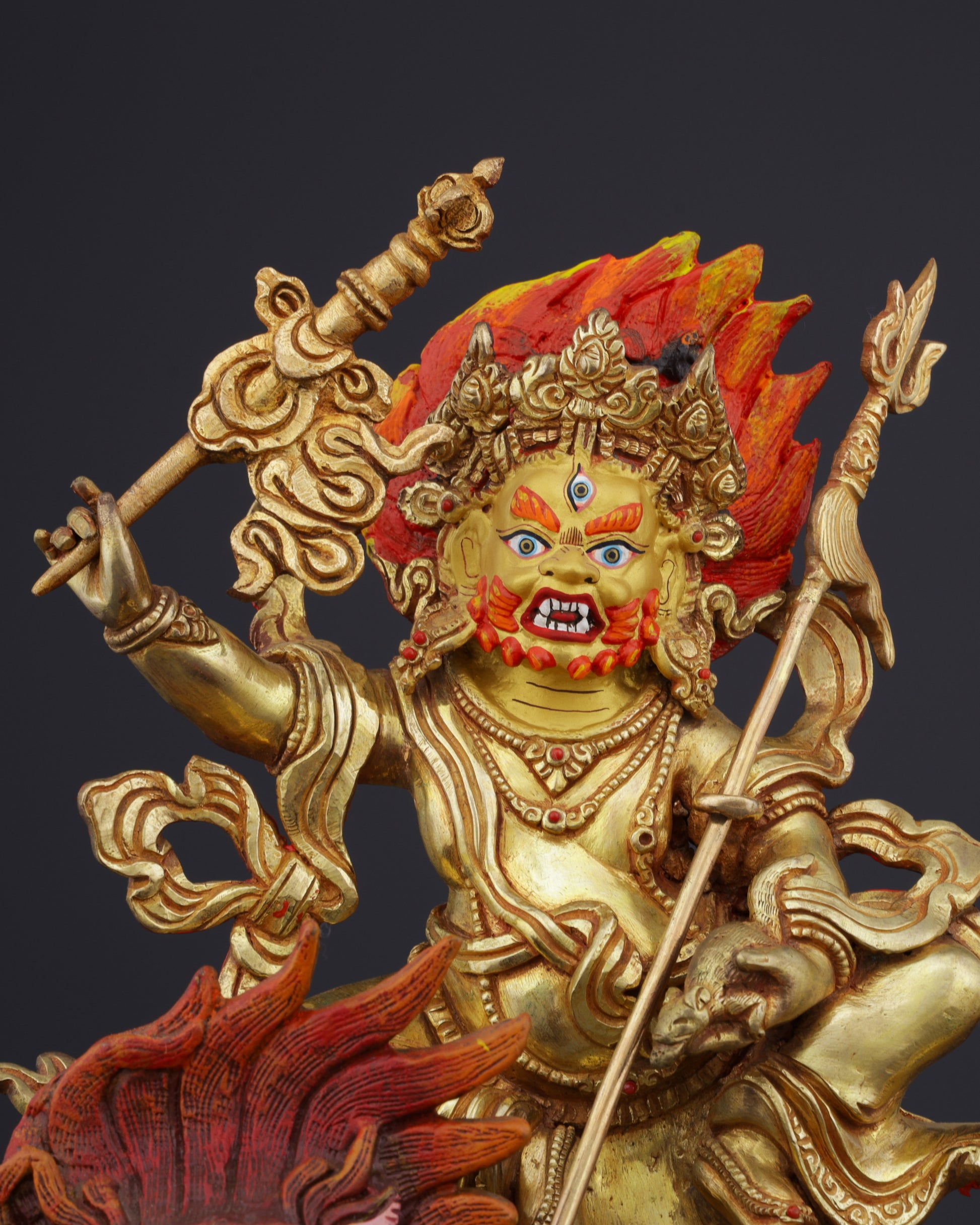Sacred Guardian of Prosperity | Handcrafted White Dzambhala on Dragon Statue - Authentic Handcrafted Statue