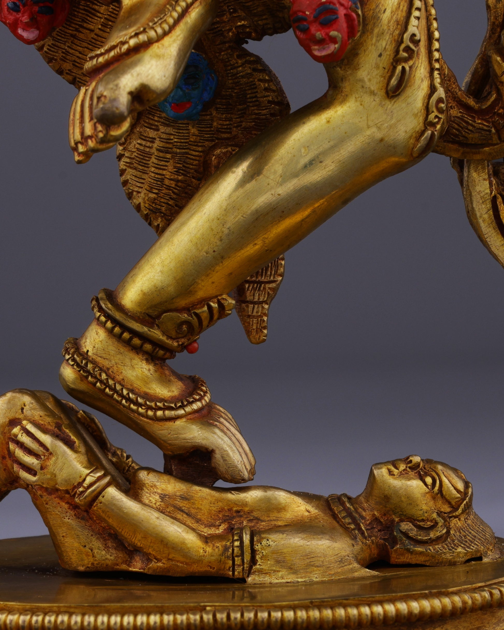 The Lion-Faced Protector | Nepalese Handmade Vintage Gold Simhamukha Statue - Authentic Handcrafted Statue