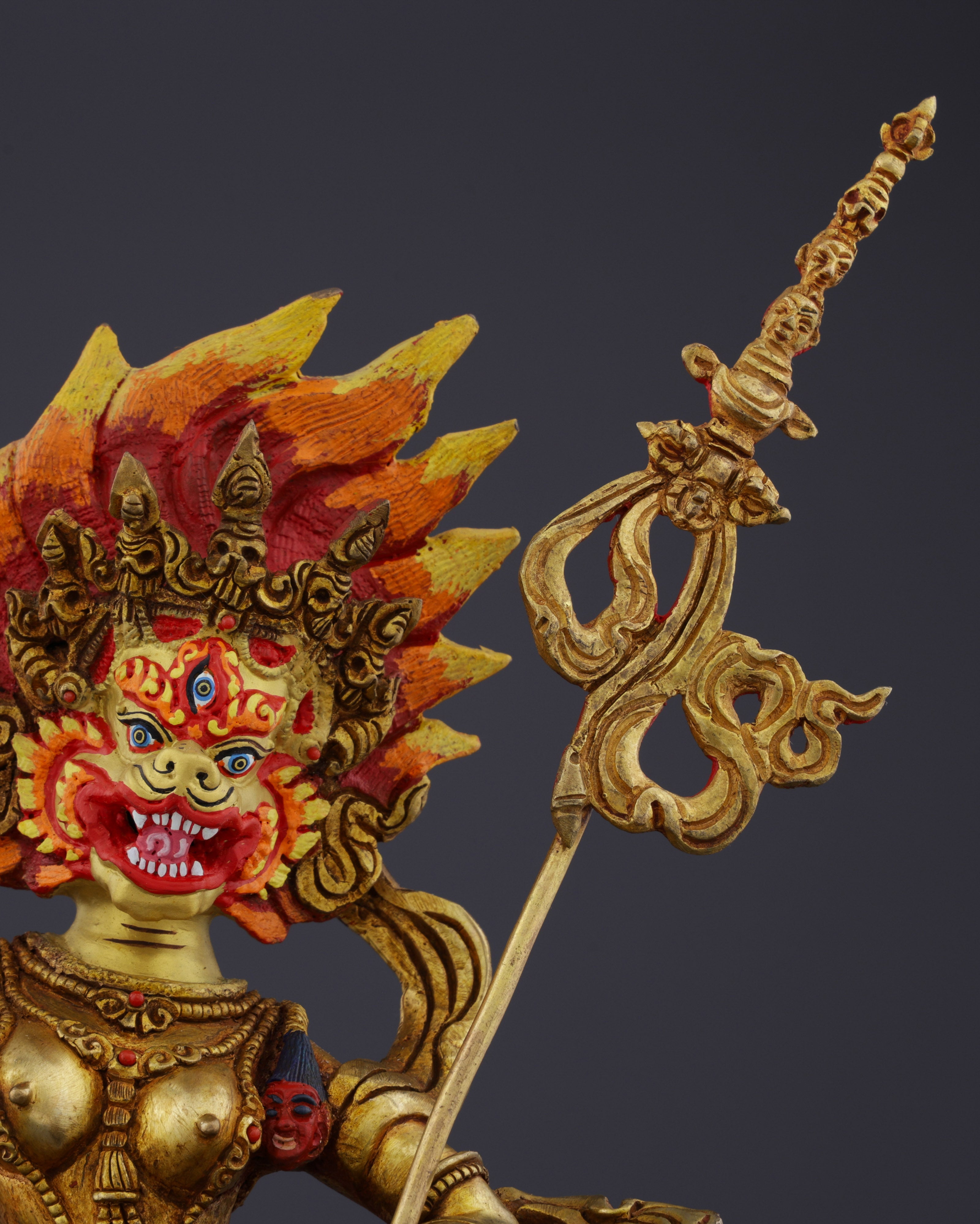 The Lion-Faced Protector | Nepalese Handmade Vintage Gold Simhamukha Statue