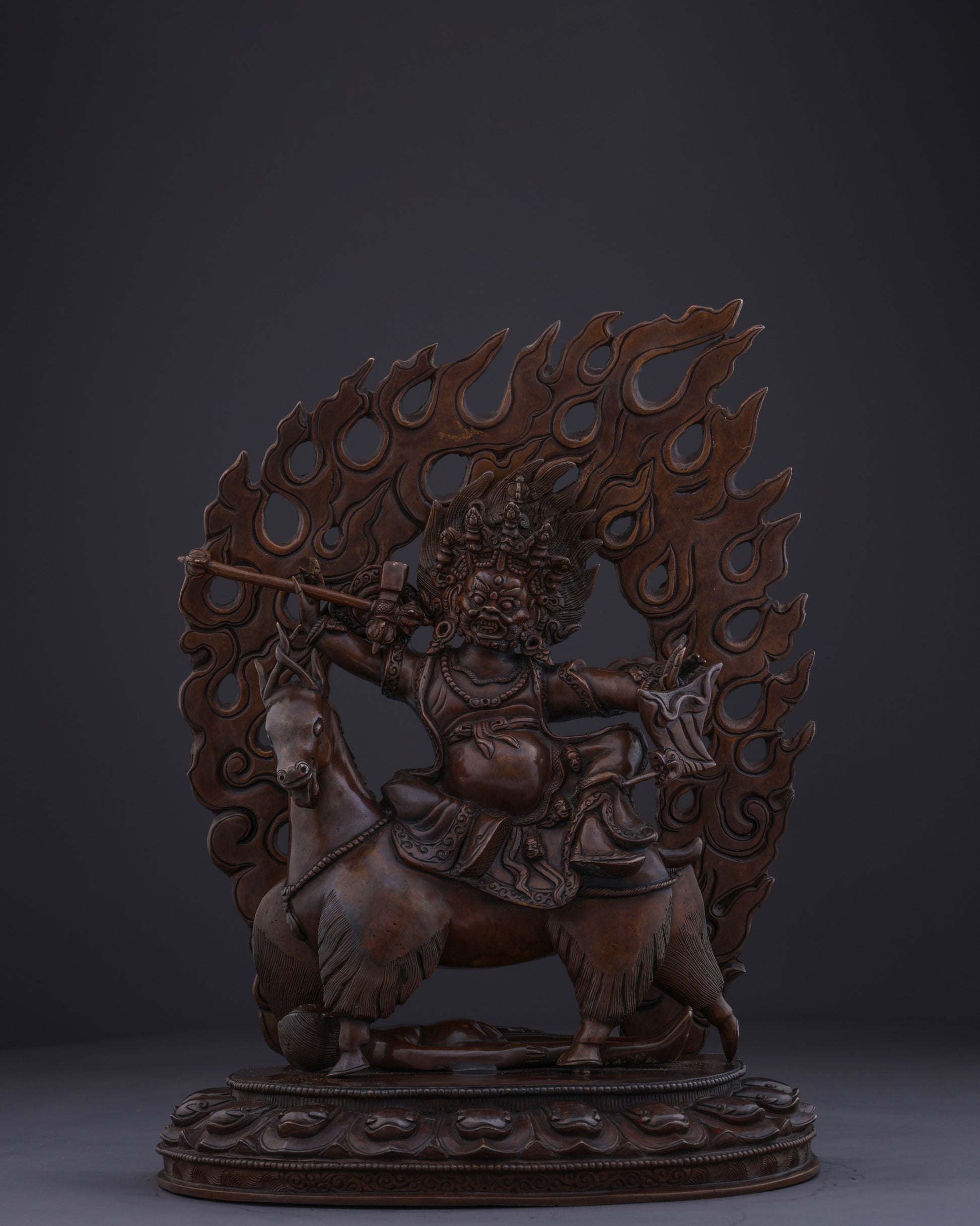 Sacred Guardian of Dharma | The Handmade Oxidized Garwa Nagpo Damchen Statue - Authentic Handcrafted Statue