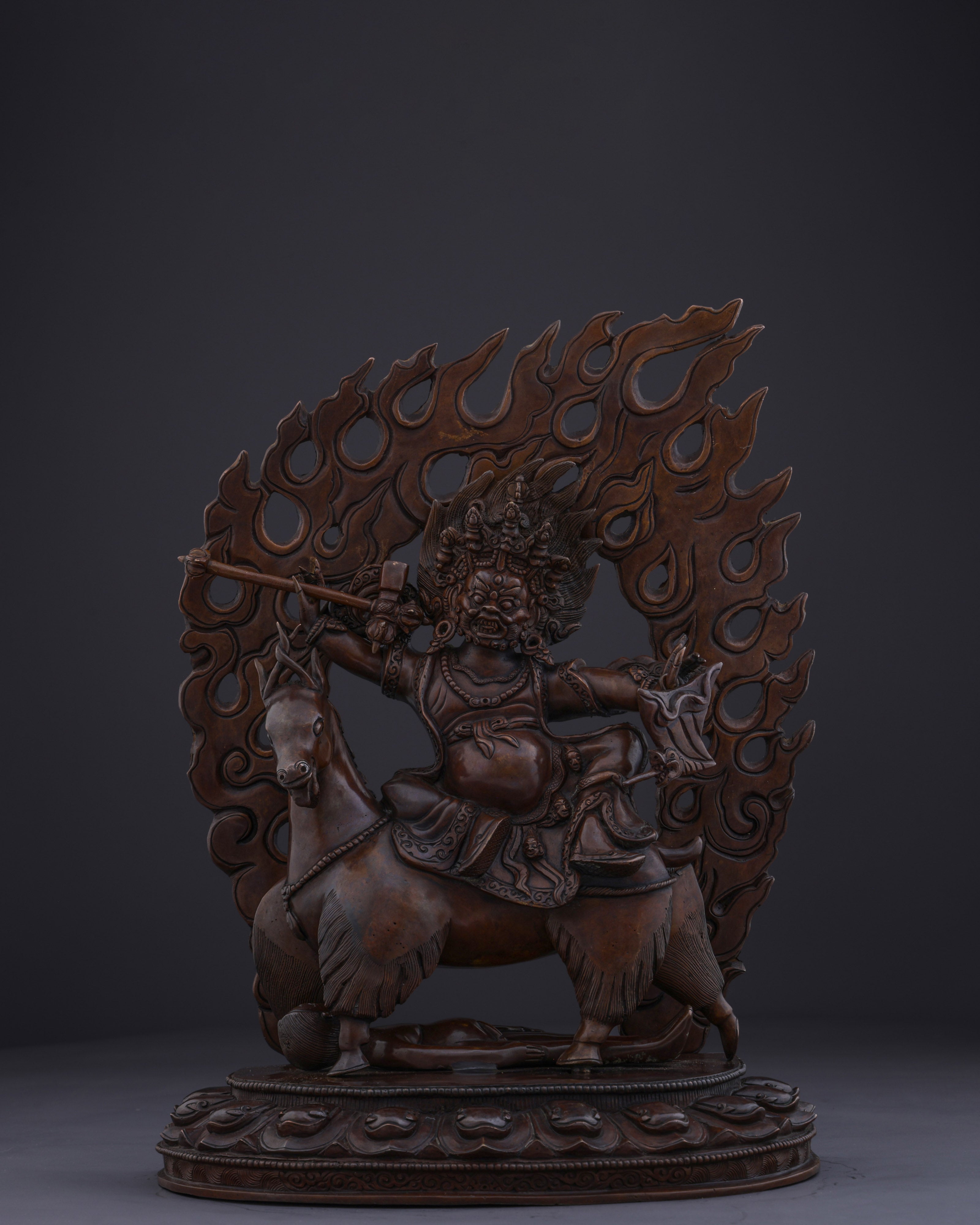 Sacred Guardian of Dharma | The Handmade Oxidized Garwa Nagpo Damchen Statue
