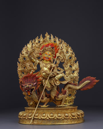 Sacred Guardian of Prosperity | Handcrafted White Dzambhala on Dragon Statue