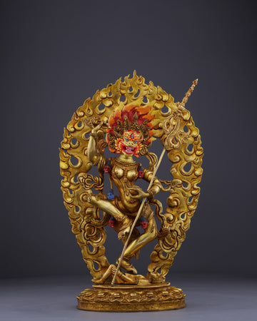 The Lion-Faced Protector | Nepalese Handmade Vintage Gold Simhamukha Statue