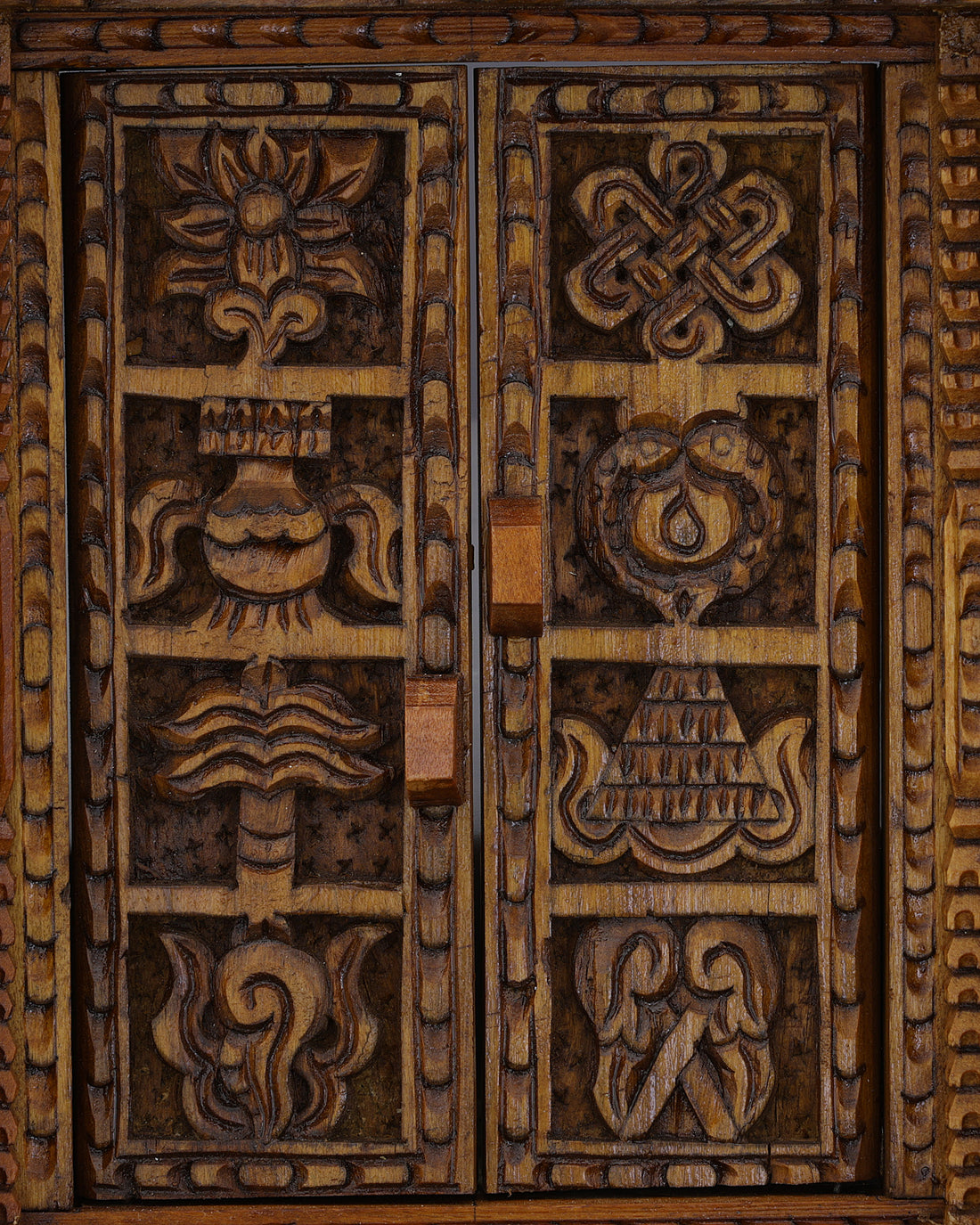 Nepalese Handmade Wood Akhijhyal | Sacred Window Adorned with Eight Auspicious Symbols