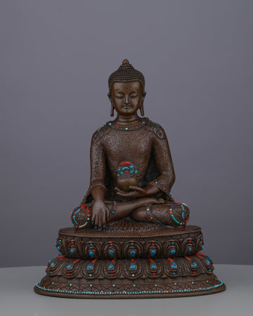 Oxidized Sakyamuni Buddha with Gemstones |  A Jewel of Nepalese Craftsmanship