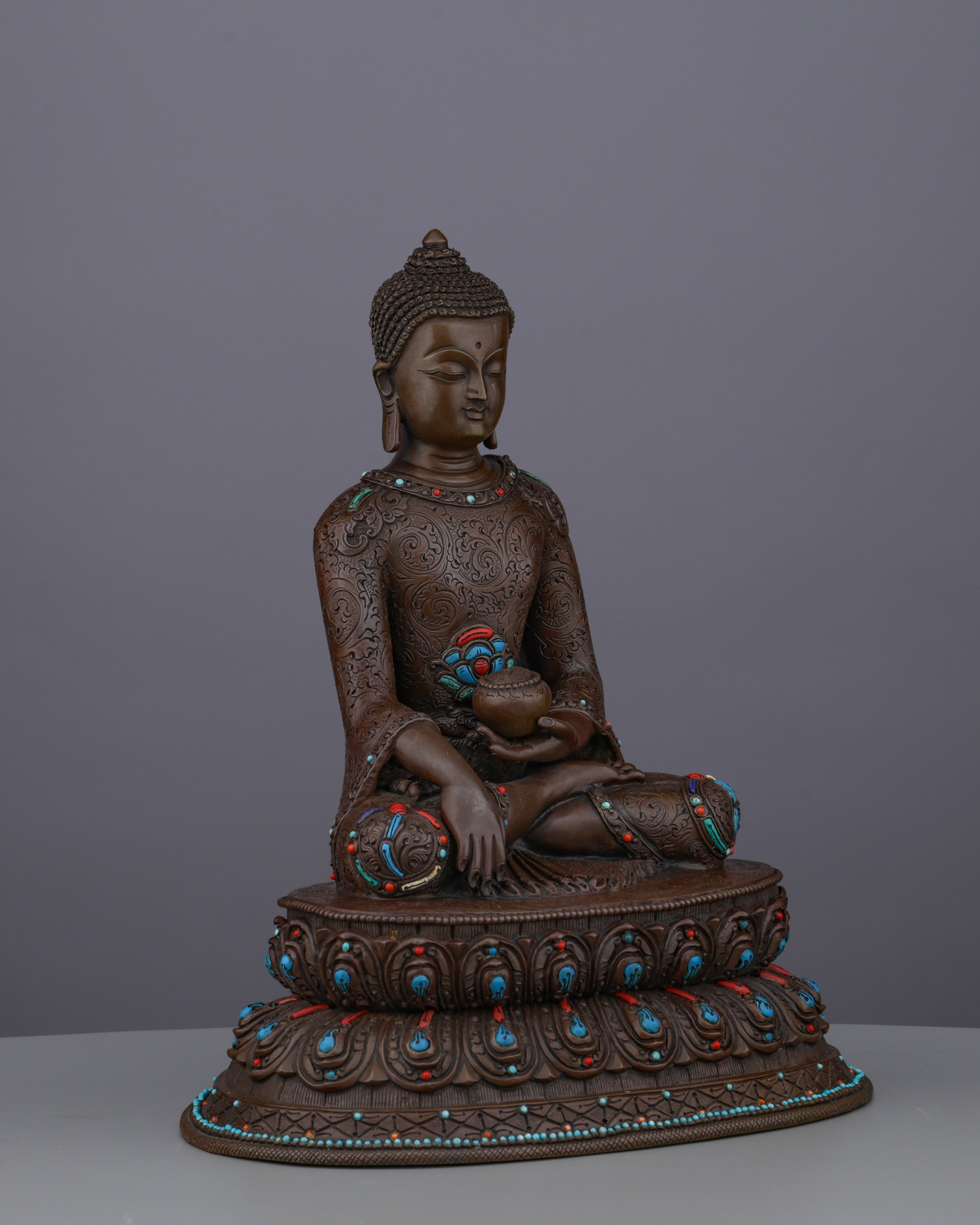 Oxidized Sakyamuni Buddha with Gemstones |  A Jewel of Nepalese Craftsmanship