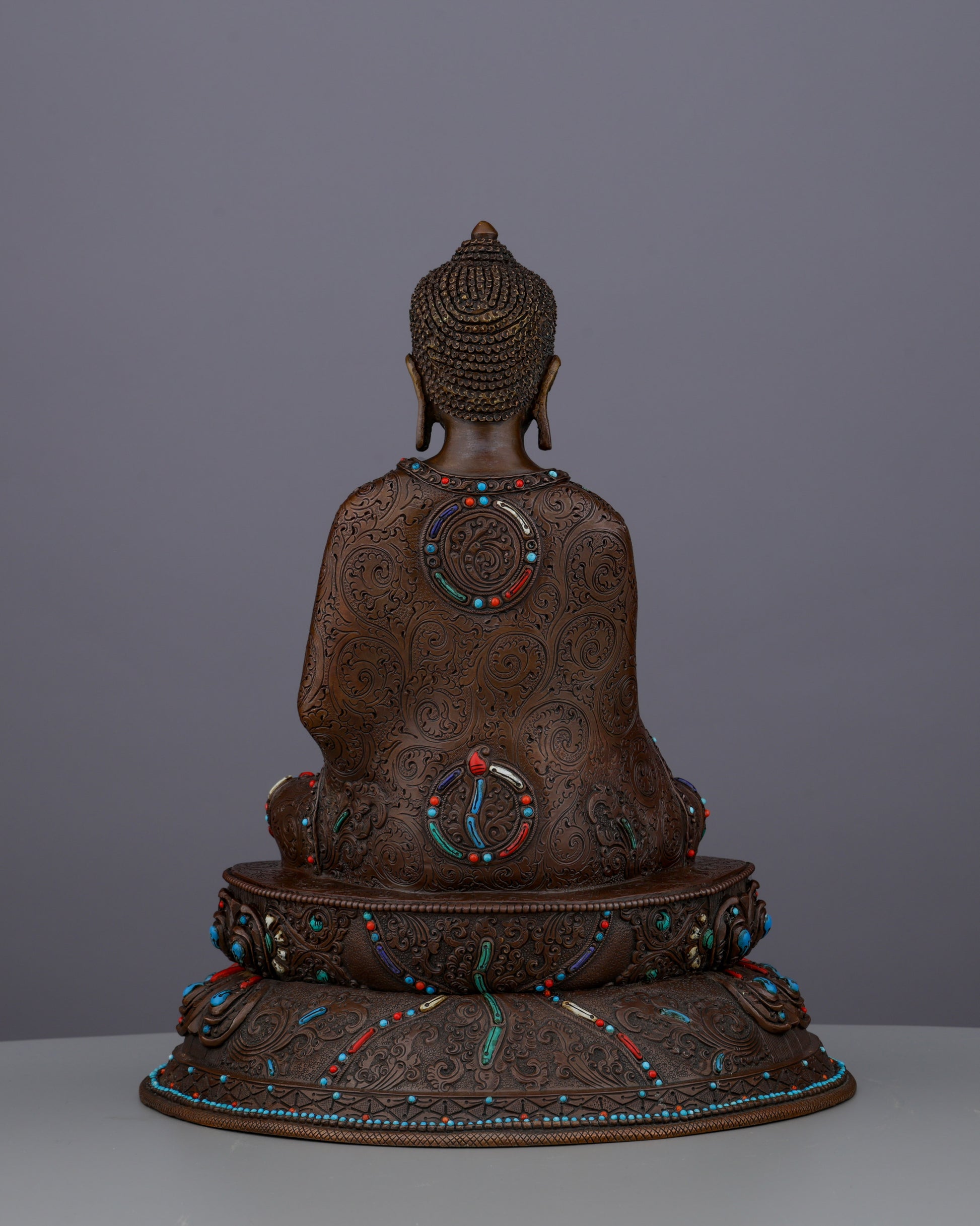 Oxidized Sakyamuni Buddha with Gemstones |  A Jewel of Nepalese Craftsmanship - Authentic Handcrafted Statue