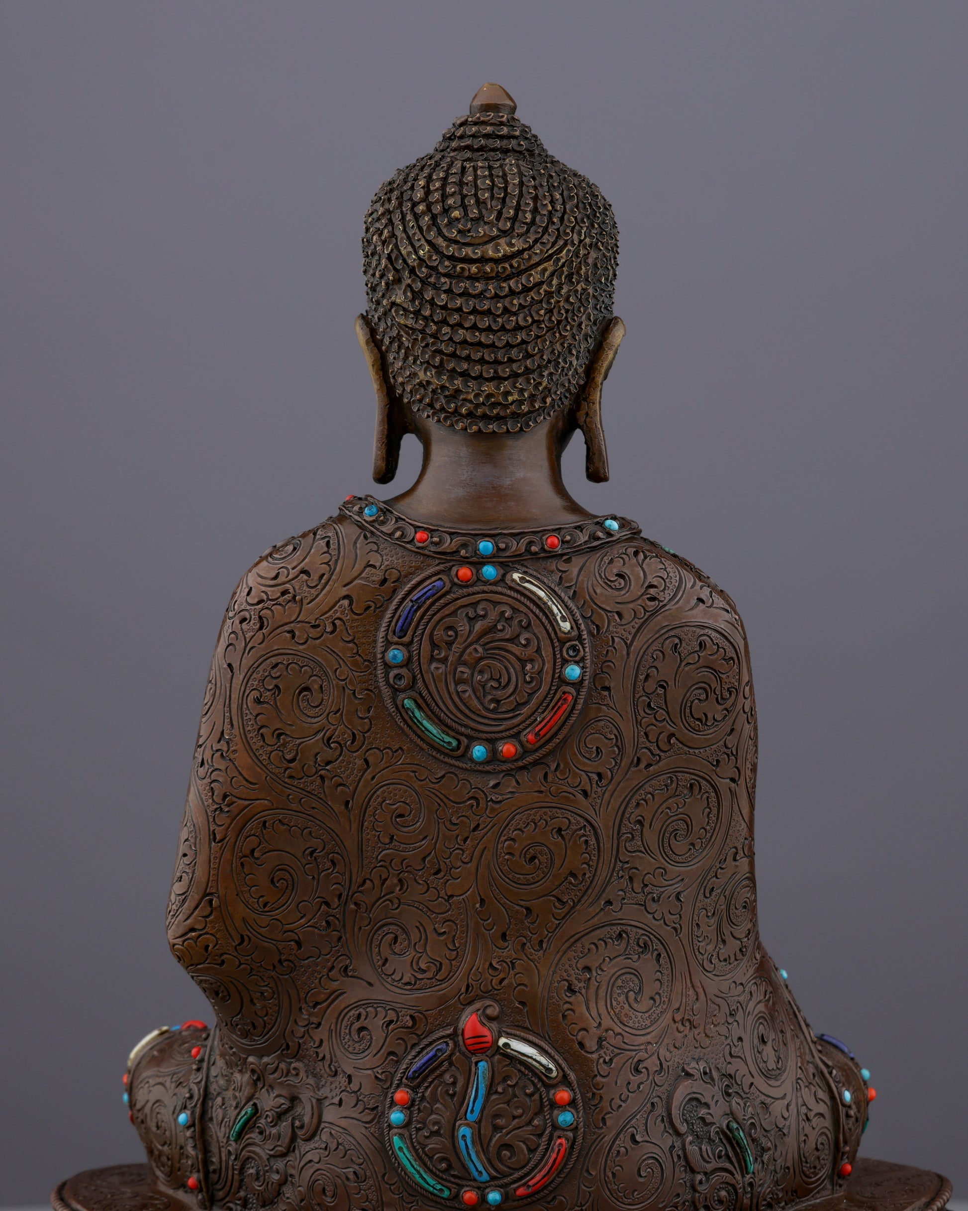 Oxidized Sakyamuni Buddha with Gemstones |  A Jewel of Nepalese Craftsmanship - Authentic Handcrafted Statue
