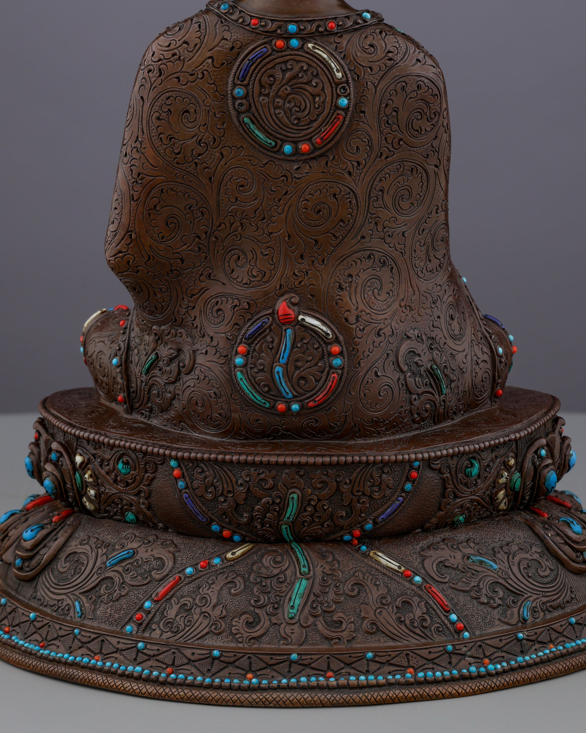 Oxidized Sakyamuni Buddha with Gemstones |  A Jewel of Nepalese Craftsmanship - Authentic Handcrafted Statue