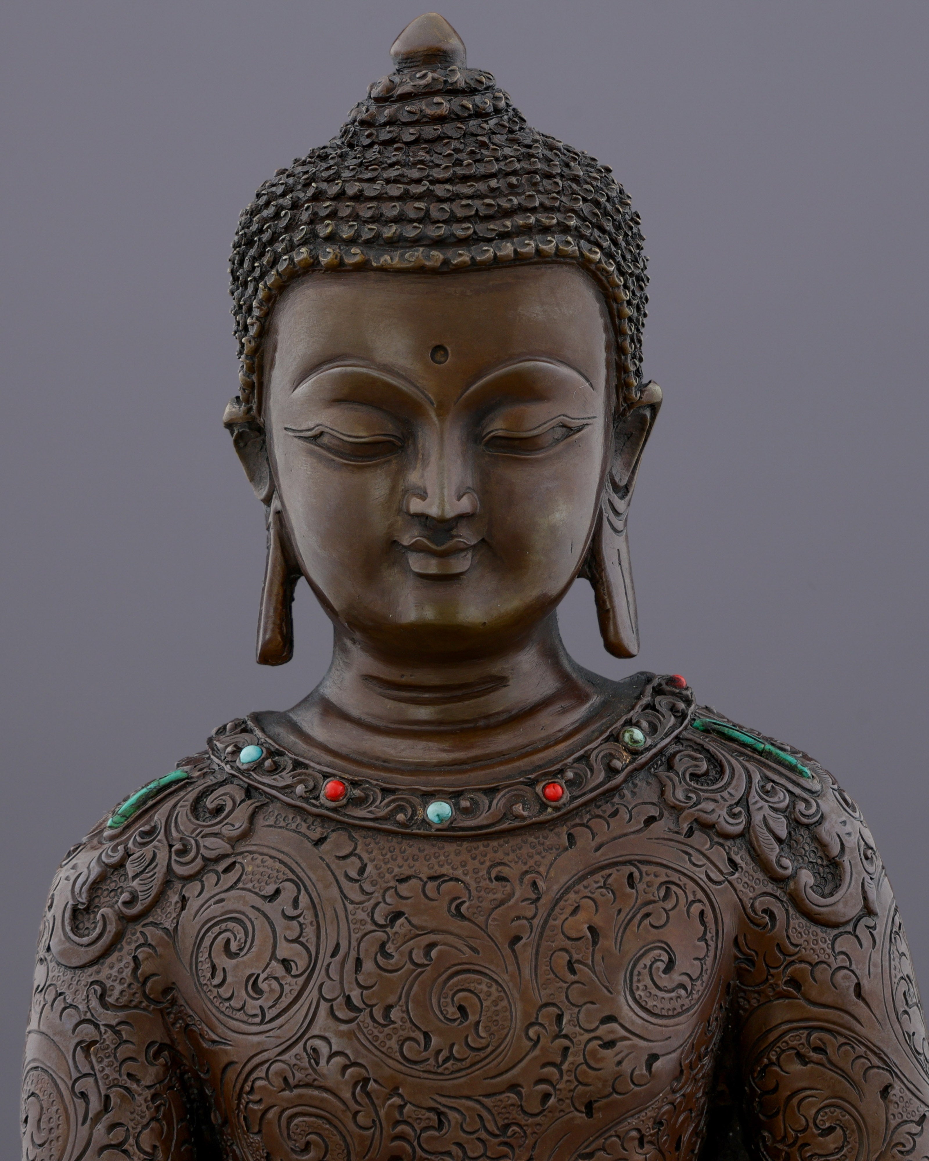 Oxidized Sakyamuni Buddha with Gemstones |  A Jewel of Nepalese Craftsmanship