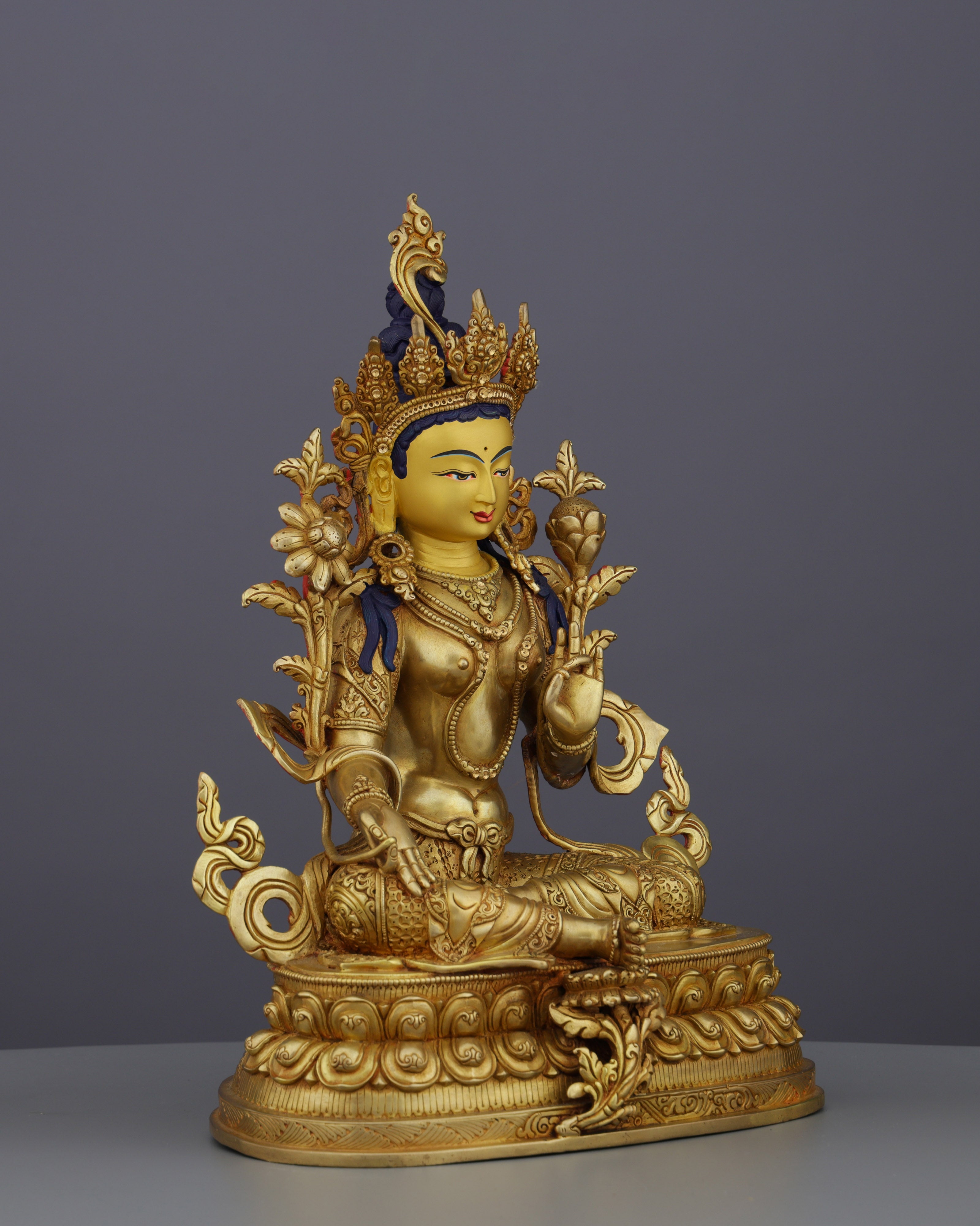 Full Gold Green Tara Statue | Divine Mother of Compassion and Swift Liberation