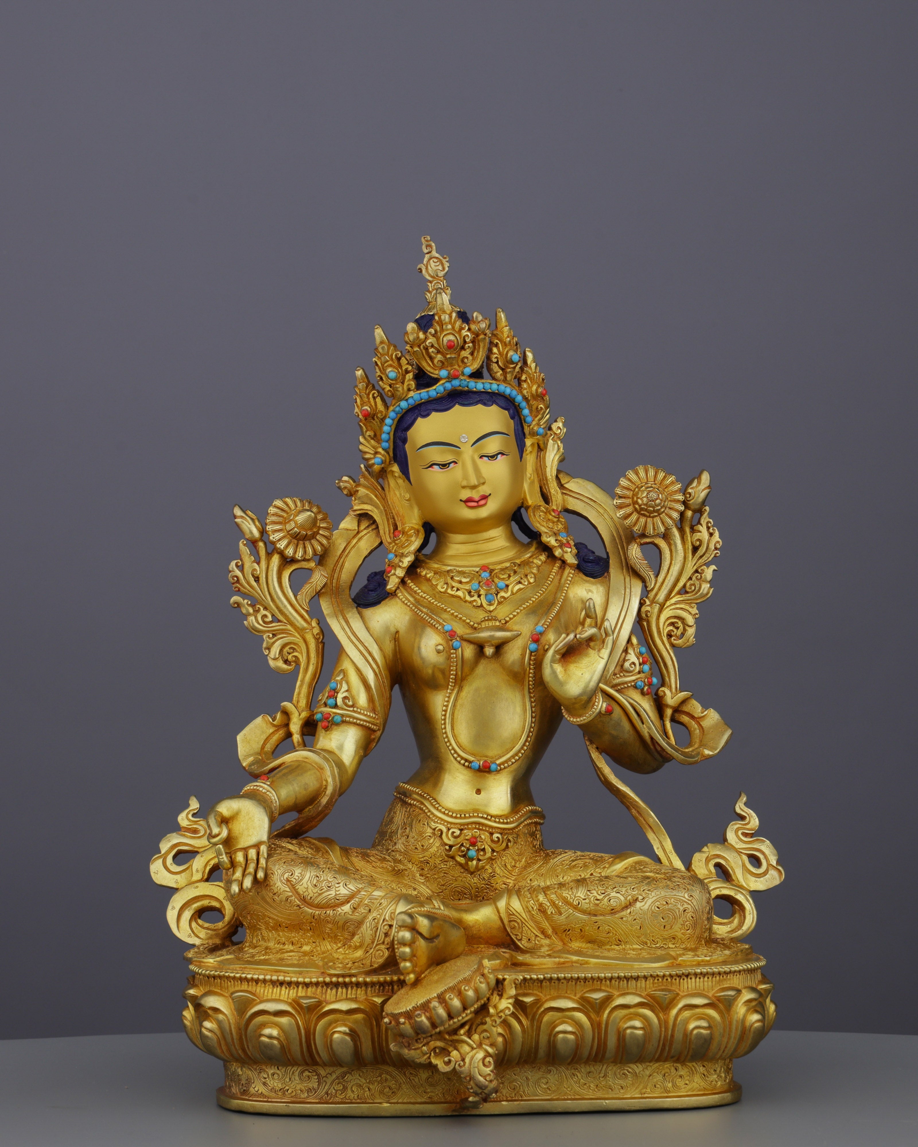 Radiant Green Tara Statue | The Compassionate Protectress in Pure Gold