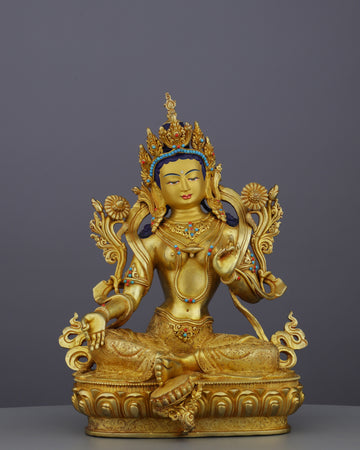 Radiant Green Tara Statue | The Compassionate Protectress in Pure Gold