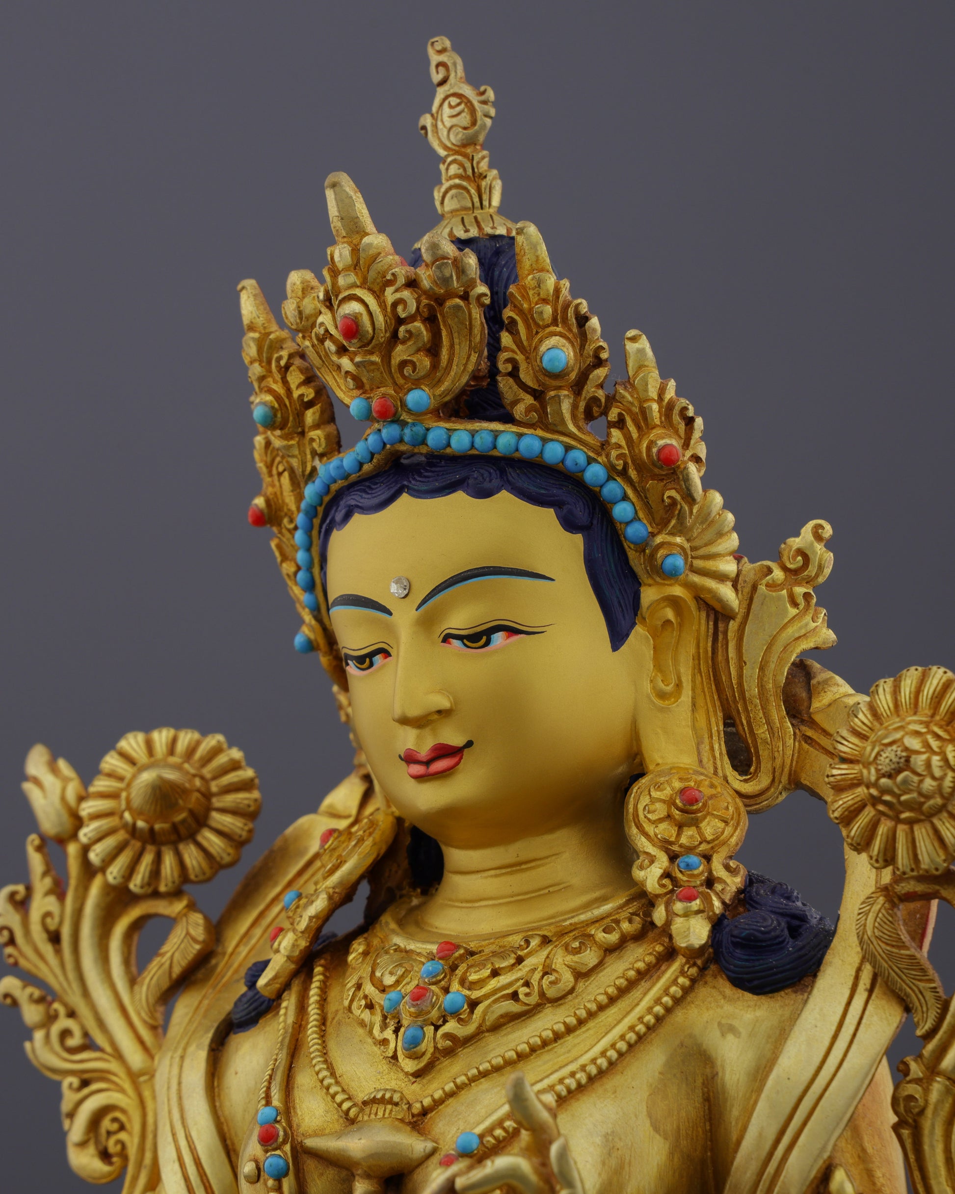 Radiant Green Tara Statue | The Compassionate Protectress in Pure Gold - Authentic Handcrafted Statue
