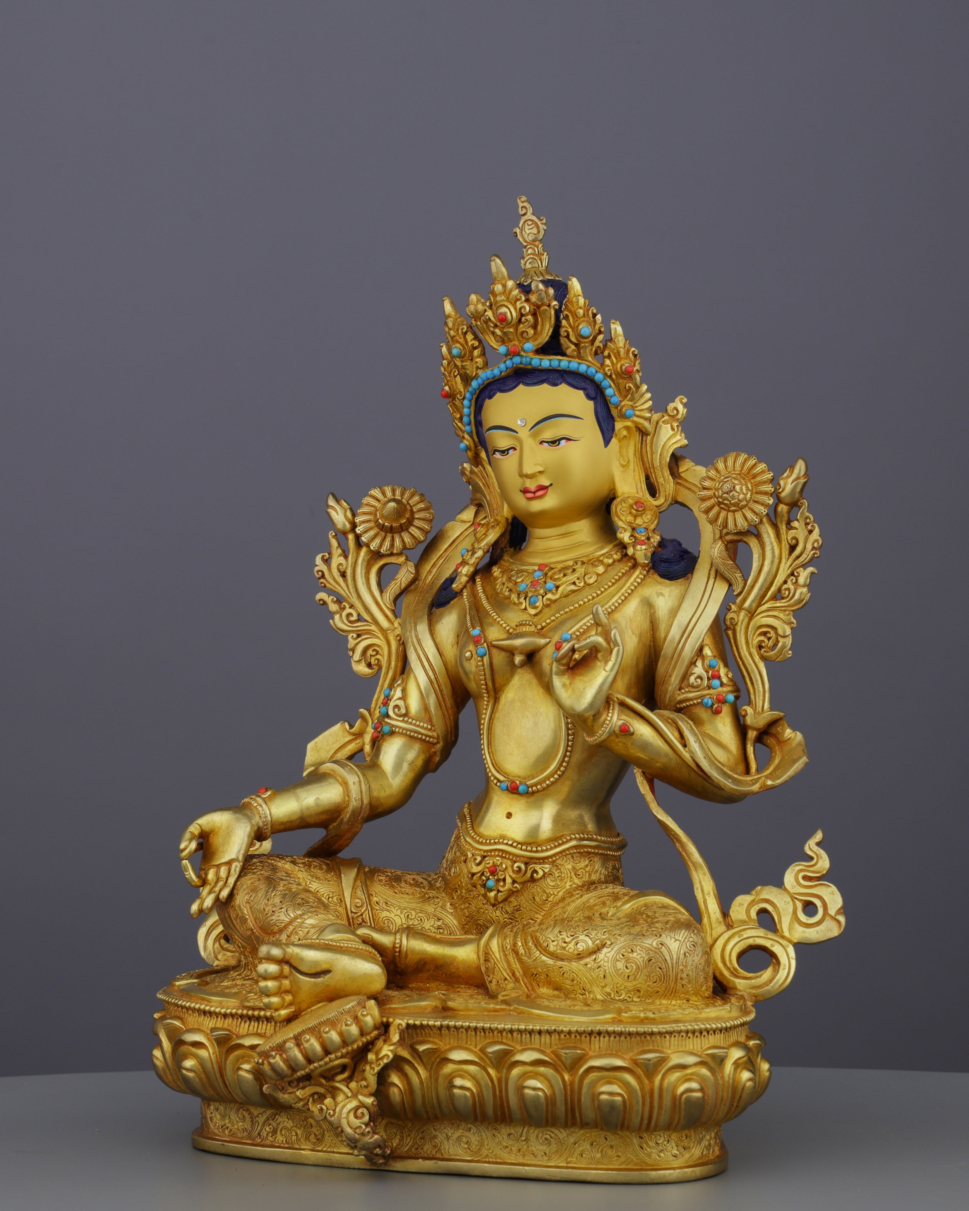 Radiant Green Tara Statue | The Compassionate Protectress in Pure Gold