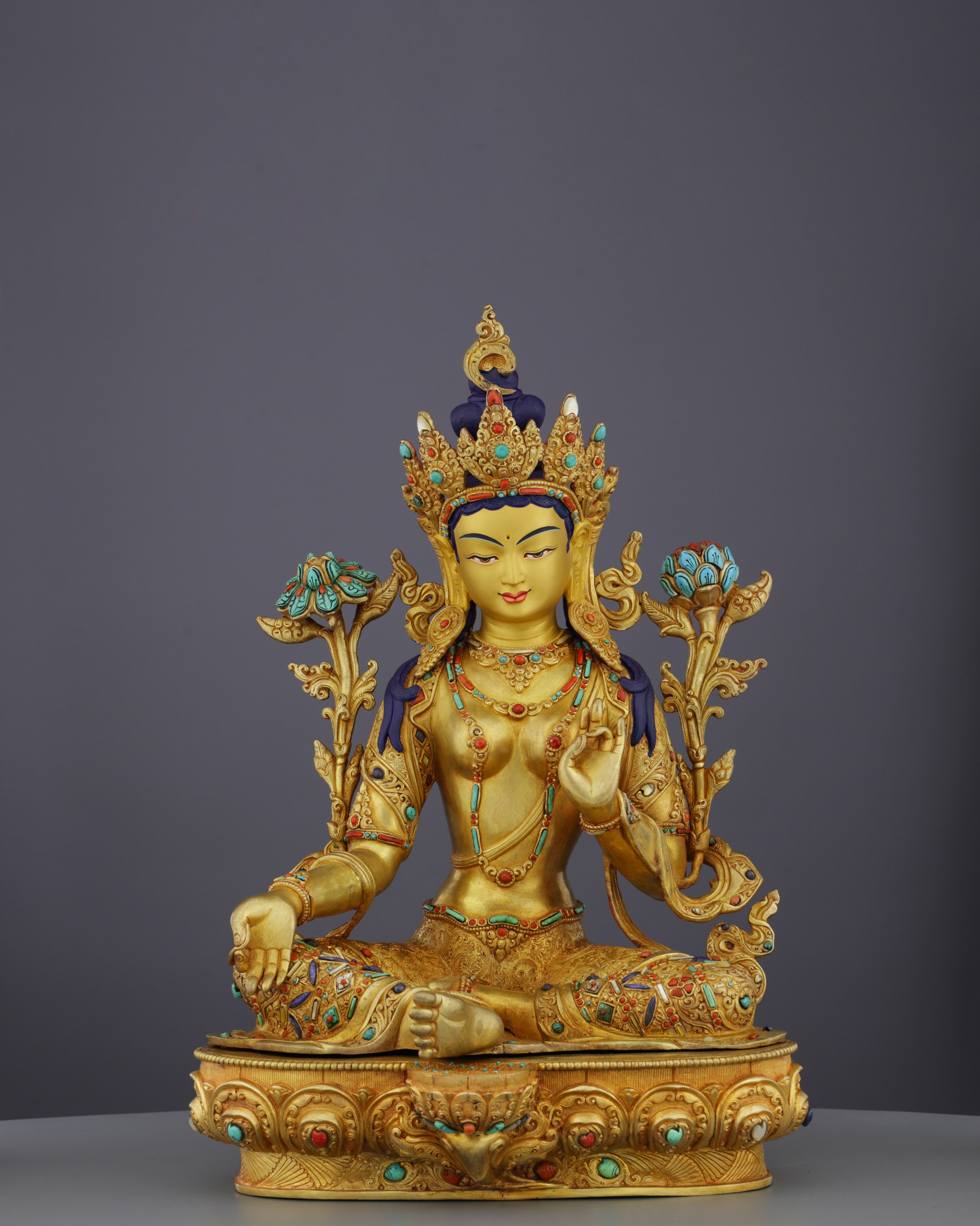 ダウラギリ産ポイント 33-1 Green Tara Statue | Divine Gemstone Grace | Handmade in Nepal