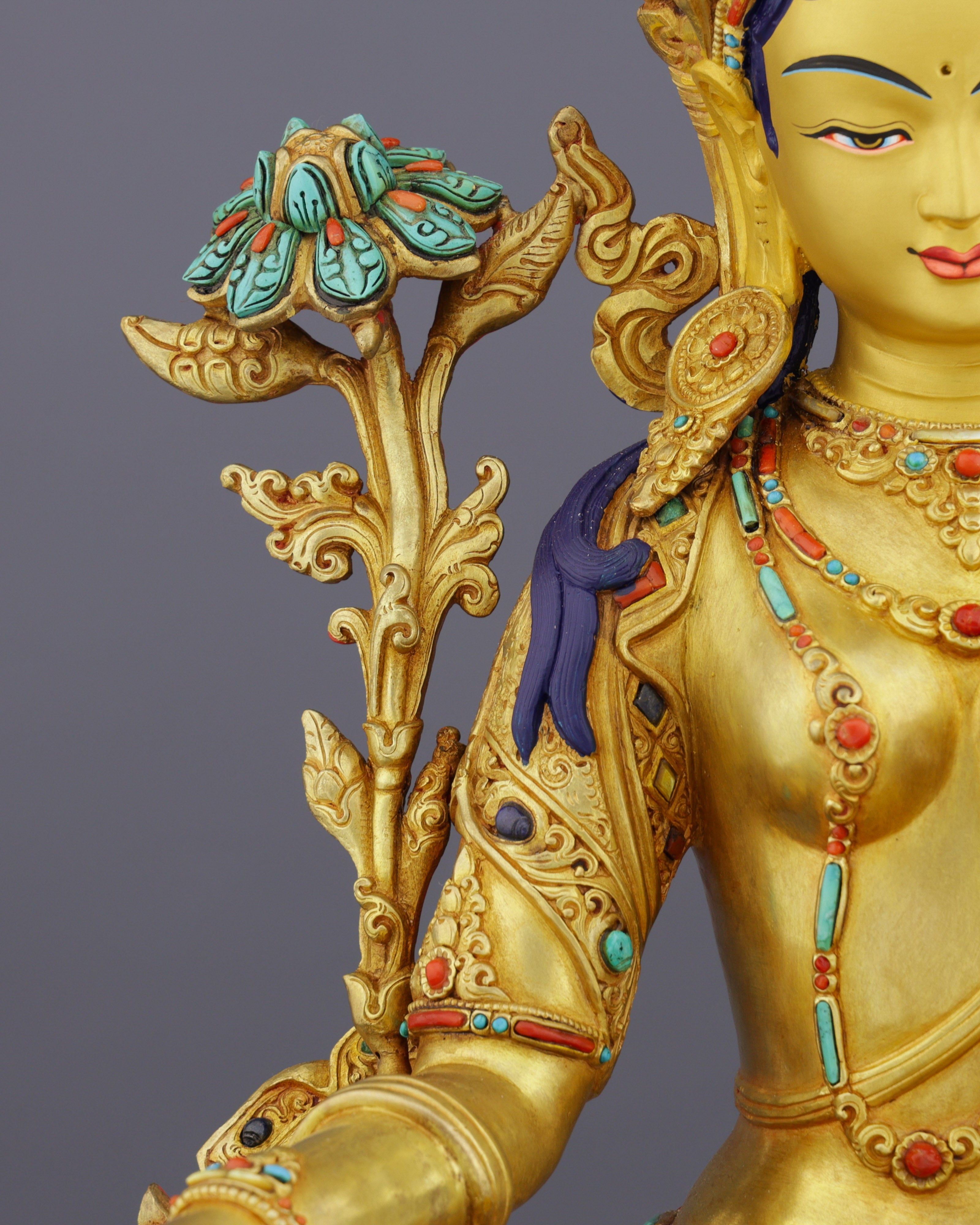 Green Tara Statue | Divine Gemstone Grace | Handmade in Nepal