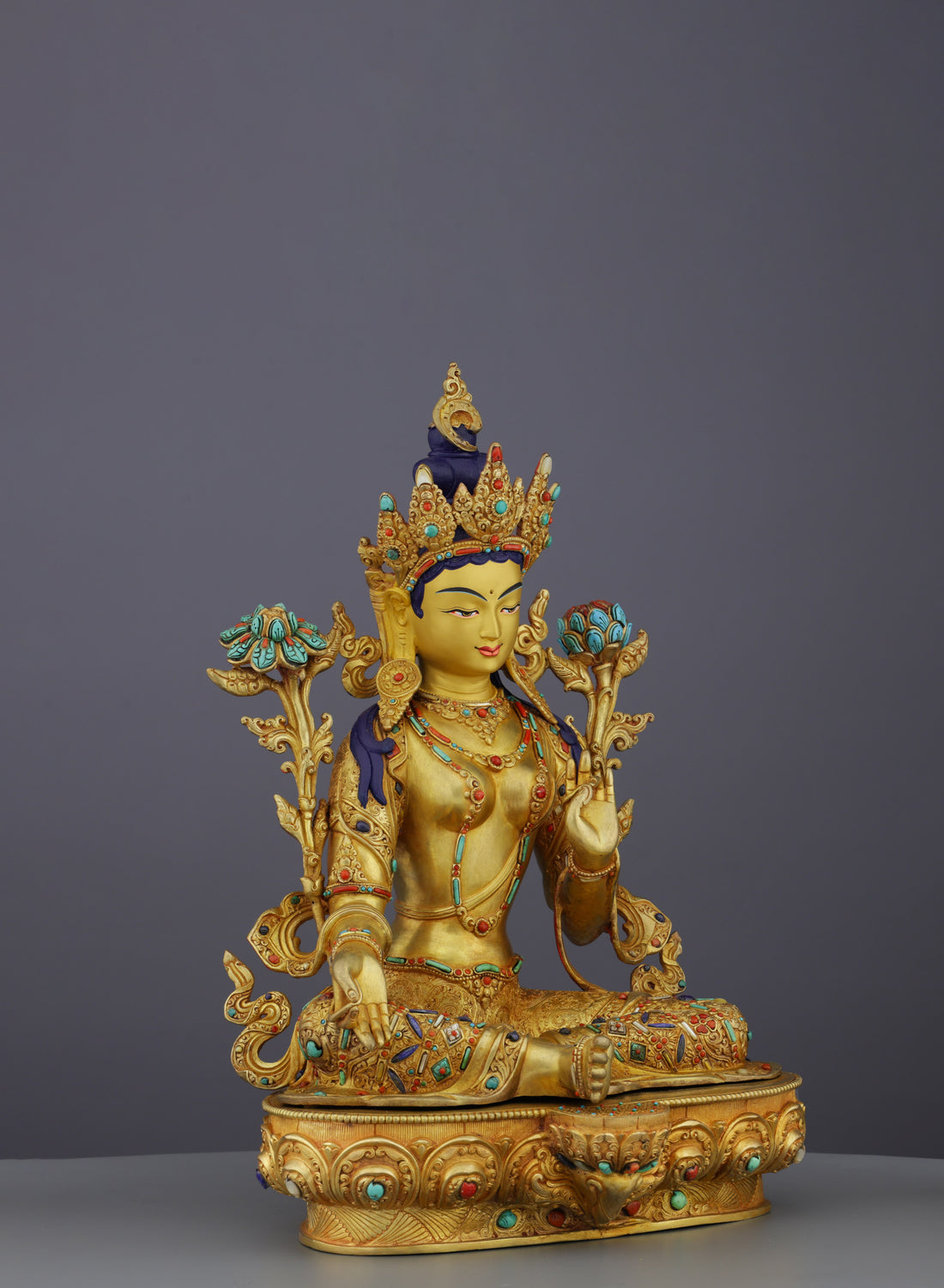 Divine Green Tara Statue | Handcrafted Nepalese Treasure with Precious Gemstones