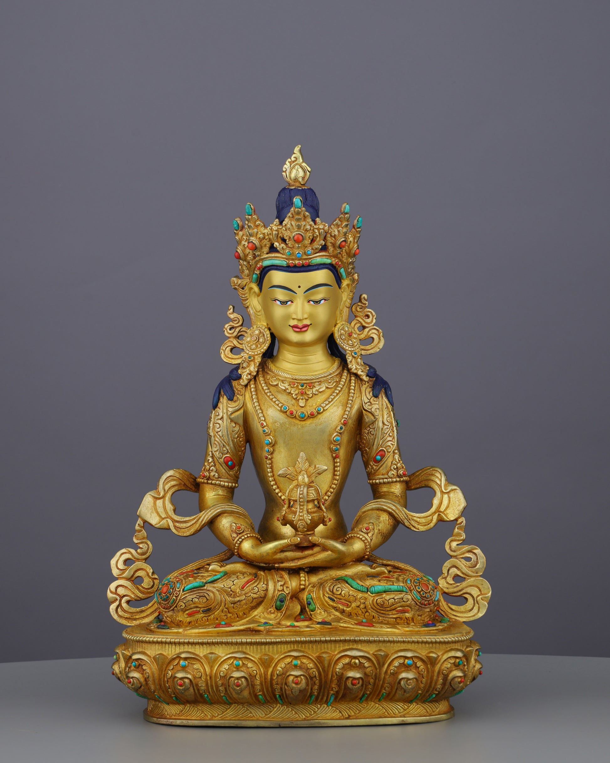 Eternal Radiance | Nepalese Handcrafted 24K Gold Gilded Amitayus Statue – A Masterpiece of Longevity and Wisdom - Authentic Handcrafted Statue