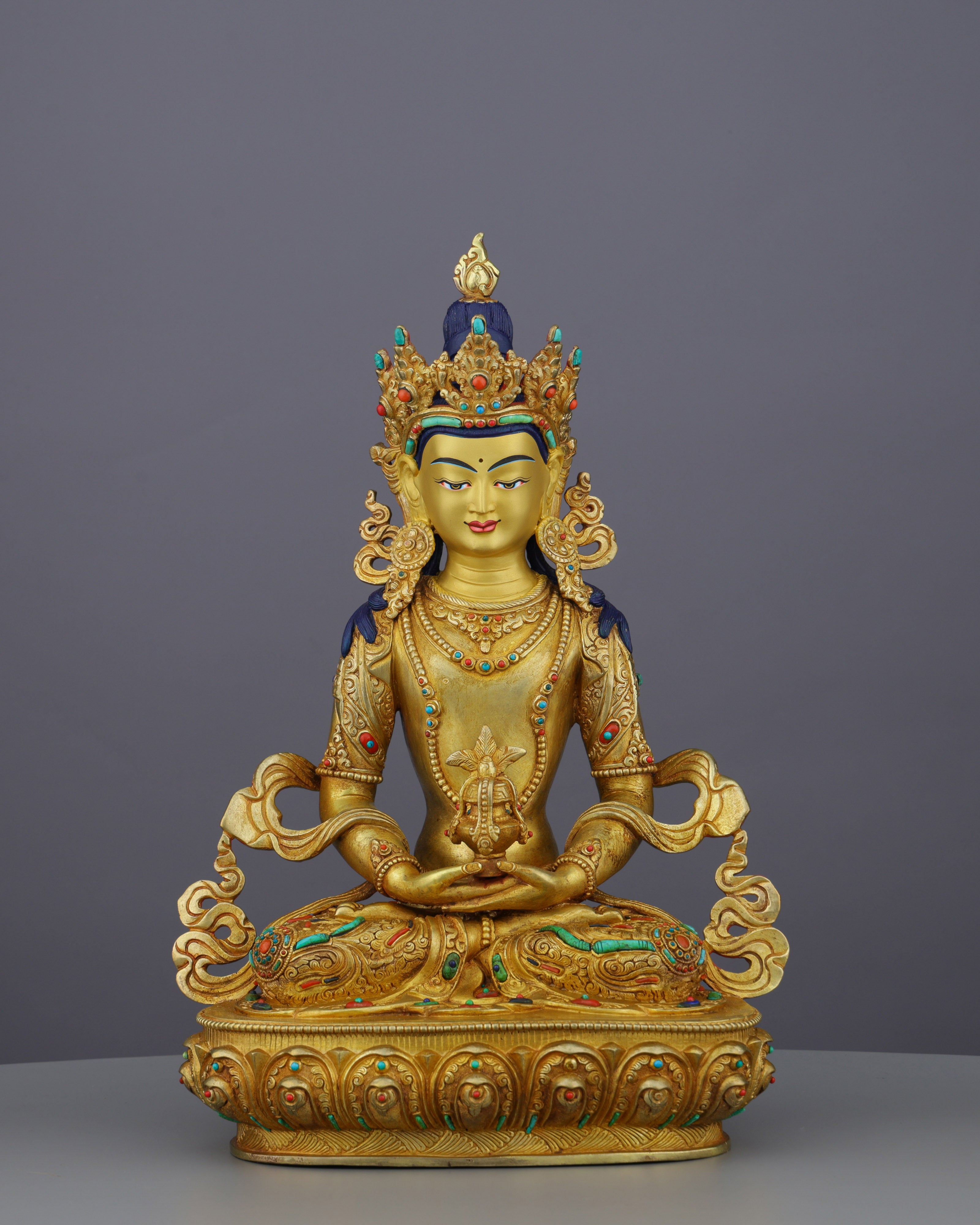 Eternal Radiance | Nepalese Handcrafted 24K Gold Gilded Amitayus Statue – A Masterpiece of Longevity and Wisdom