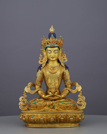 Eternal Radiance | Nepalese Handcrafted 24K Gold Gilded Amitayus Statue – A Masterpiece of Longevity and Wisdom
