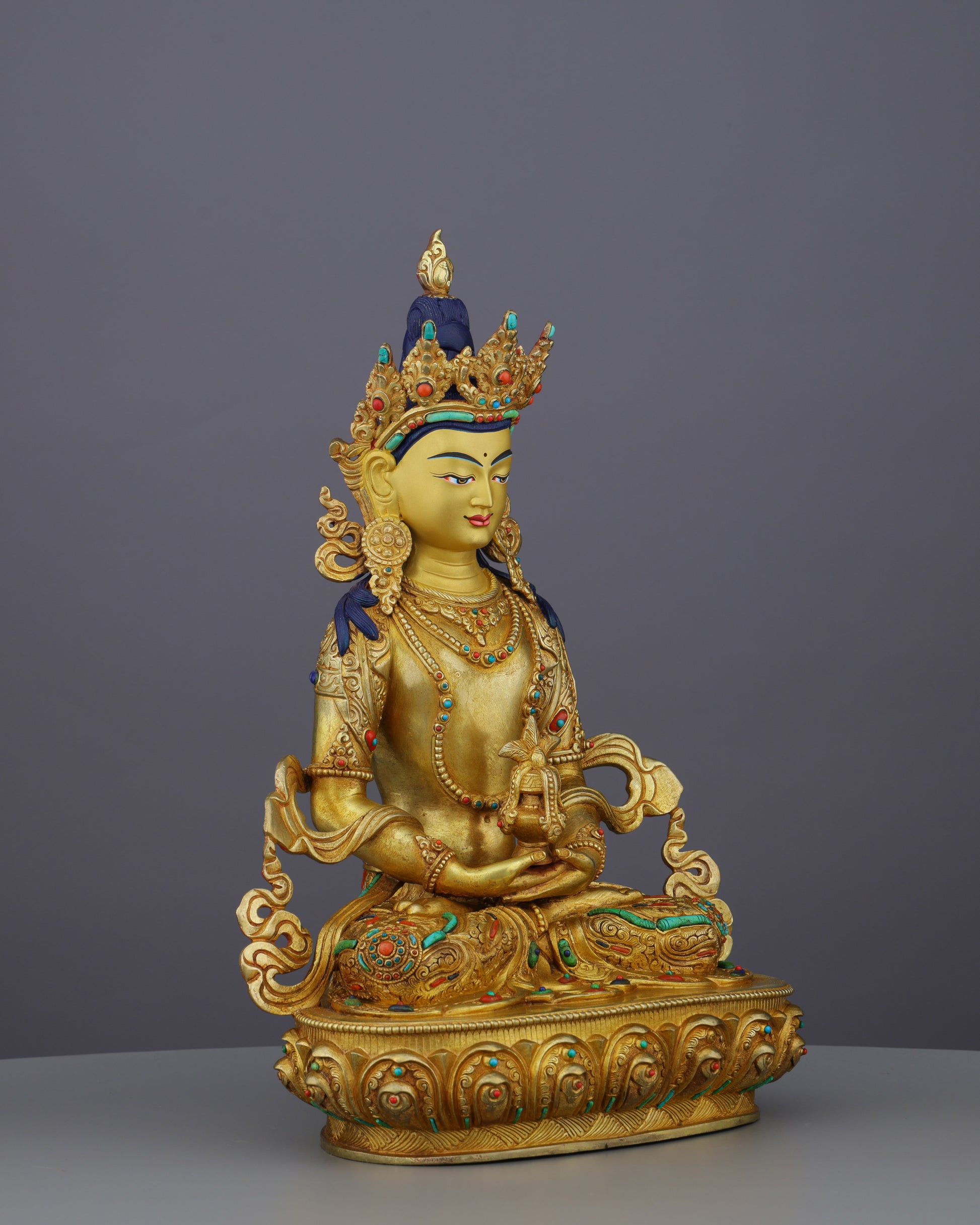 Eternal Radiance | Nepalese Handcrafted 24K Gold Gilded Amitayus Statue – A Masterpiece of Longevity and Wisdom - Authentic Handcrafted Statue