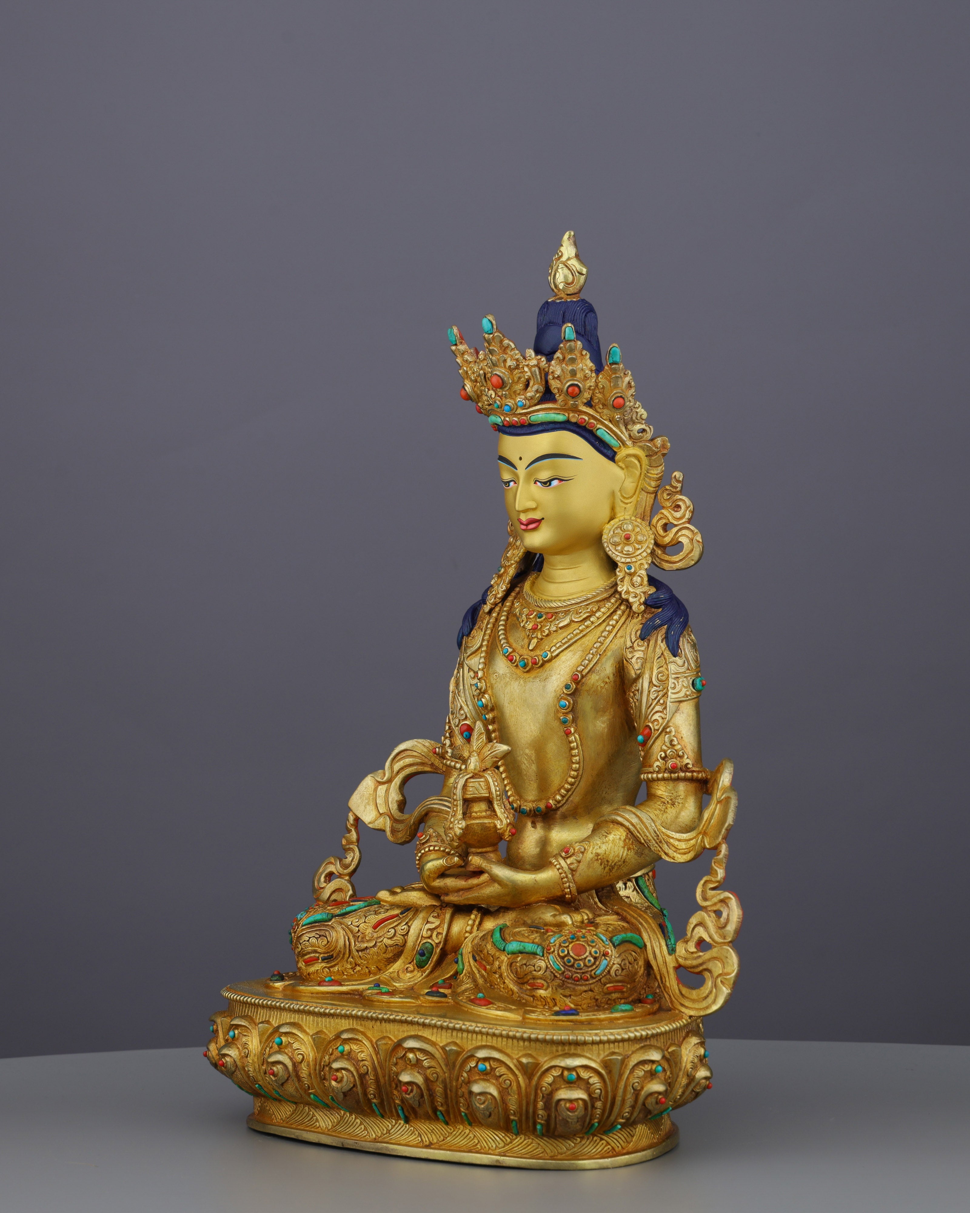 Eternal Radiance | Nepalese Handcrafted 24K Gold Gilded Amitayus Statue – A Masterpiece of Longevity and Wisdom