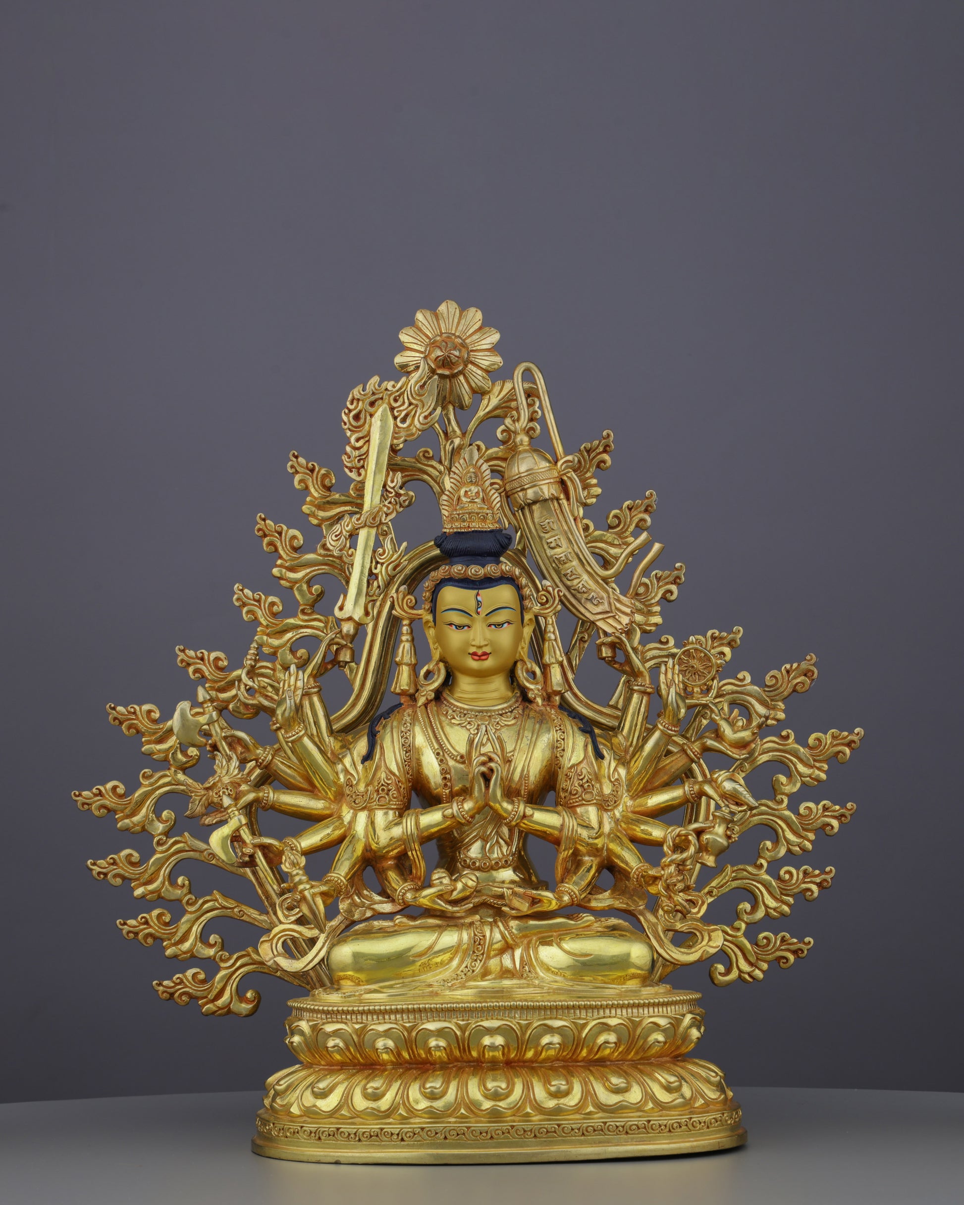 Divine Compassion in Gold | Nepalese Handcrafted 24K Gilded Cundi Bodhisattva – Guardian of Protection and Wisdom - Authentic Handcrafted Statue