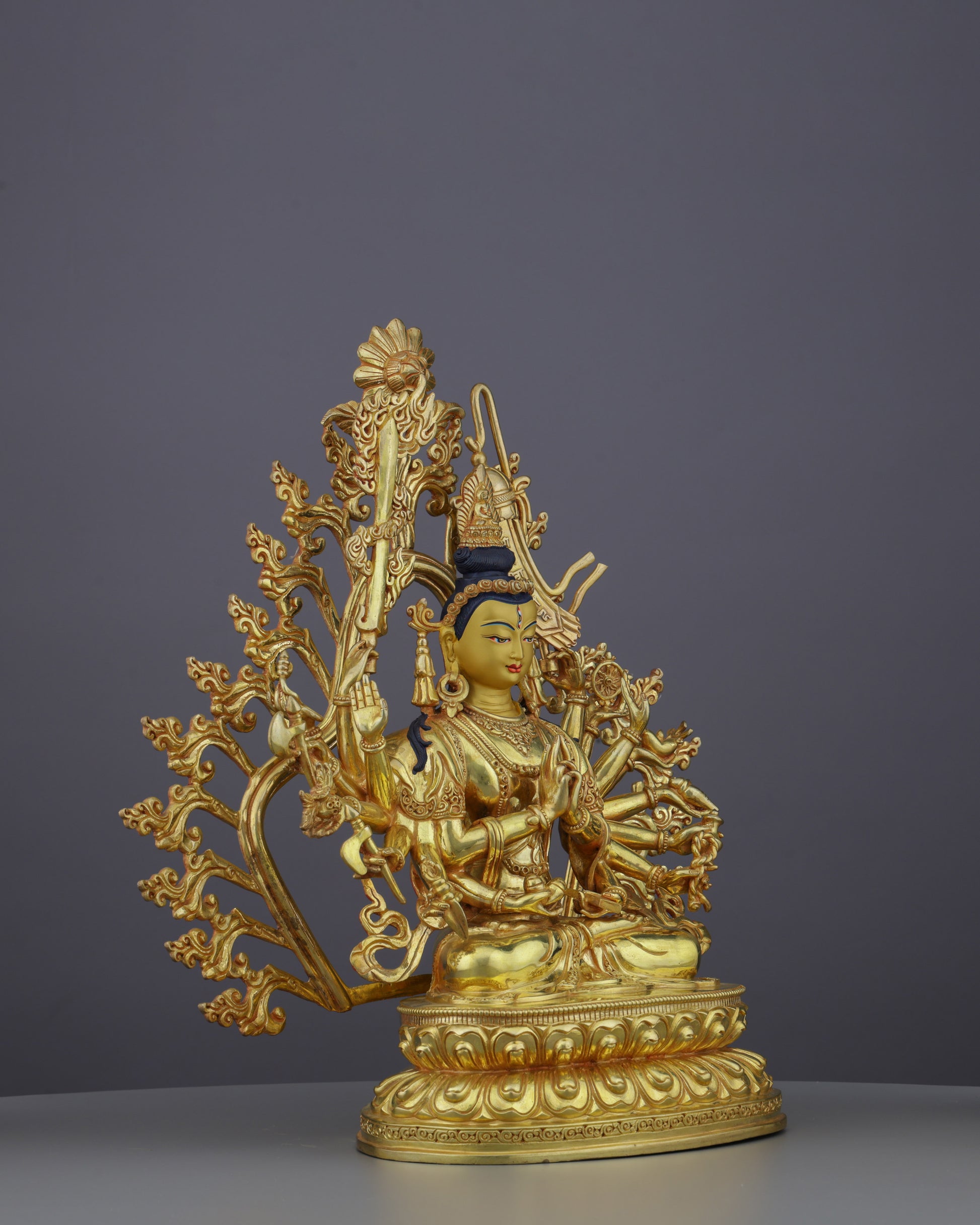 Divine Compassion in Gold | Nepalese Handcrafted 24K Gilded Cundi Bodhisattva – Guardian of Protection and Wisdom - Authentic Handcrafted Statue