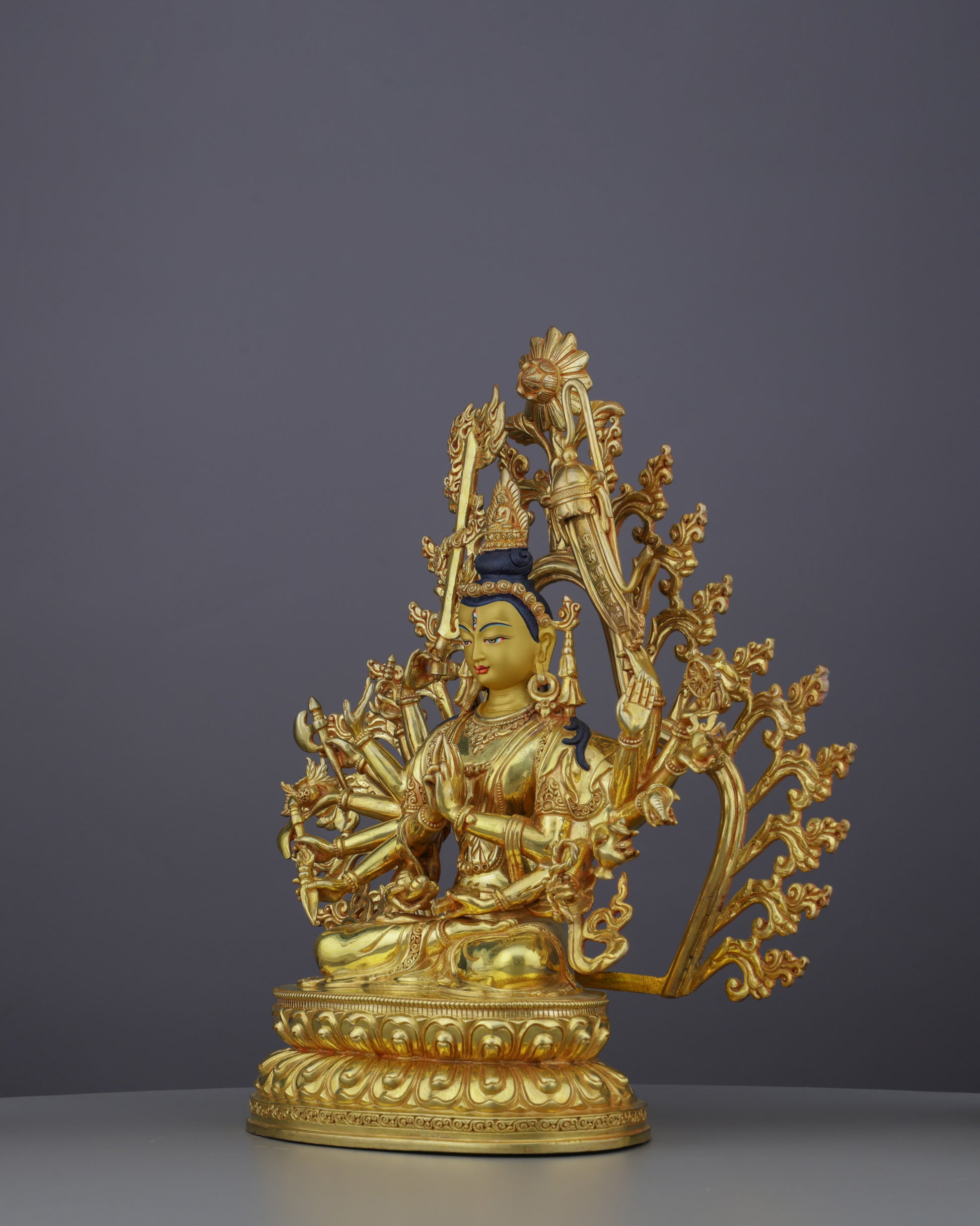 Divine Compassion in Gold | Nepalese Handcrafted 24K Gilded Cundi Bodhisattva – Guardian of Protection and Wisdom - Authentic Handcrafted Statue