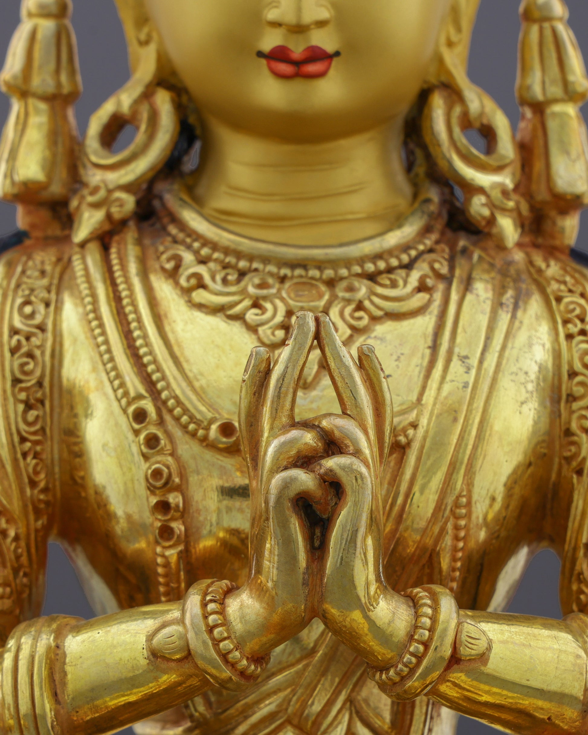 Divine Compassion in Gold | Nepalese Handcrafted 24K Gilded Cundi Bodhisattva – Guardian of Protection and Wisdom - Authentic Handcrafted Statue