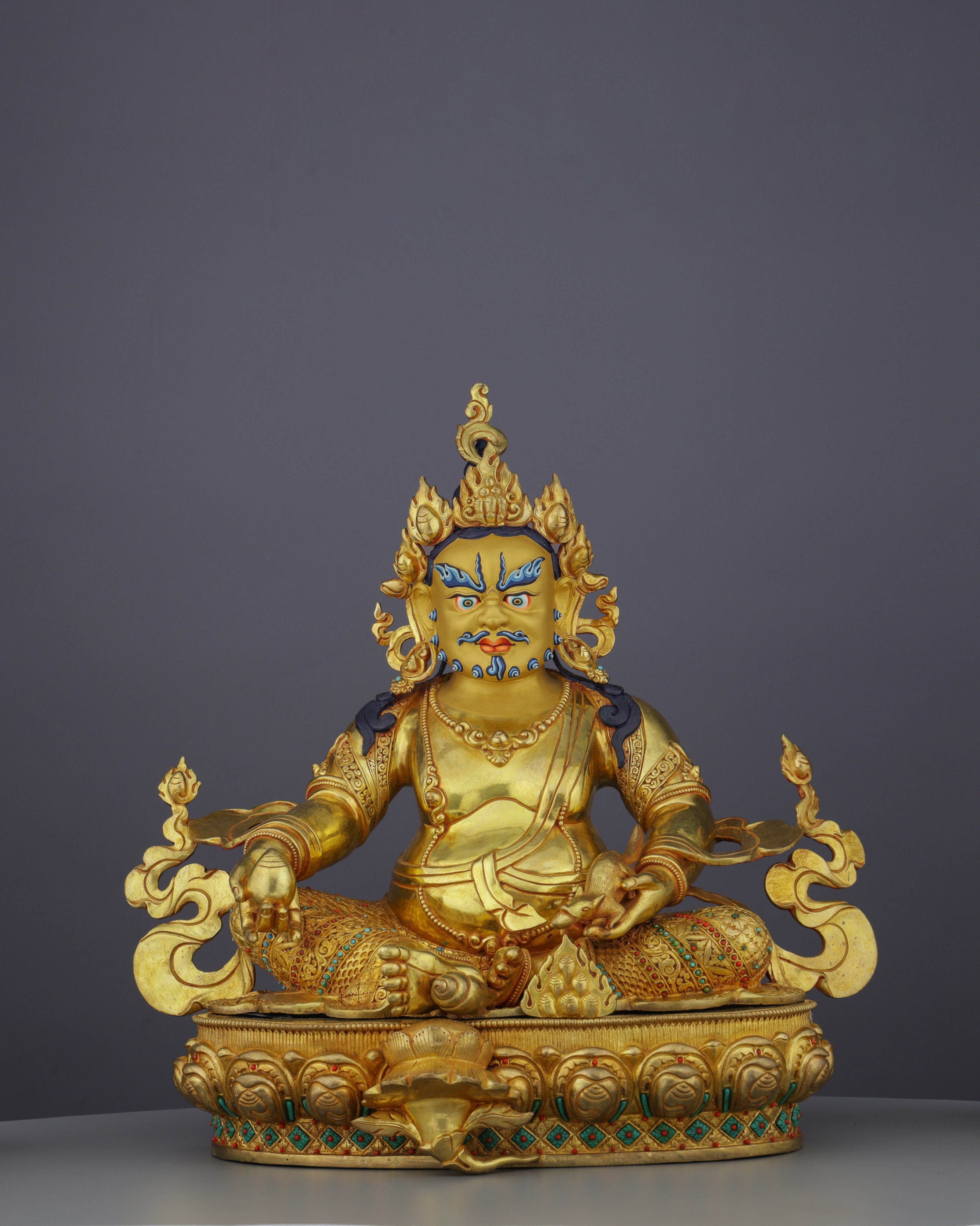 Golden Abundance Guardian | Nepalese Handcrafted 24K Gold Gilded Yellow Dzambhala – Deity of Wealth and Prosperity