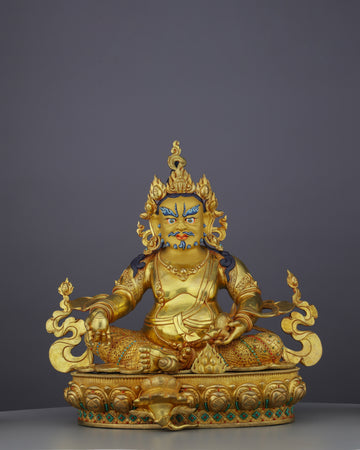 Golden Abundance Guardian | Nepalese Handcrafted 24K Gold Gilded Yellow Dzambhala – Deity of Wealth and Prosperity