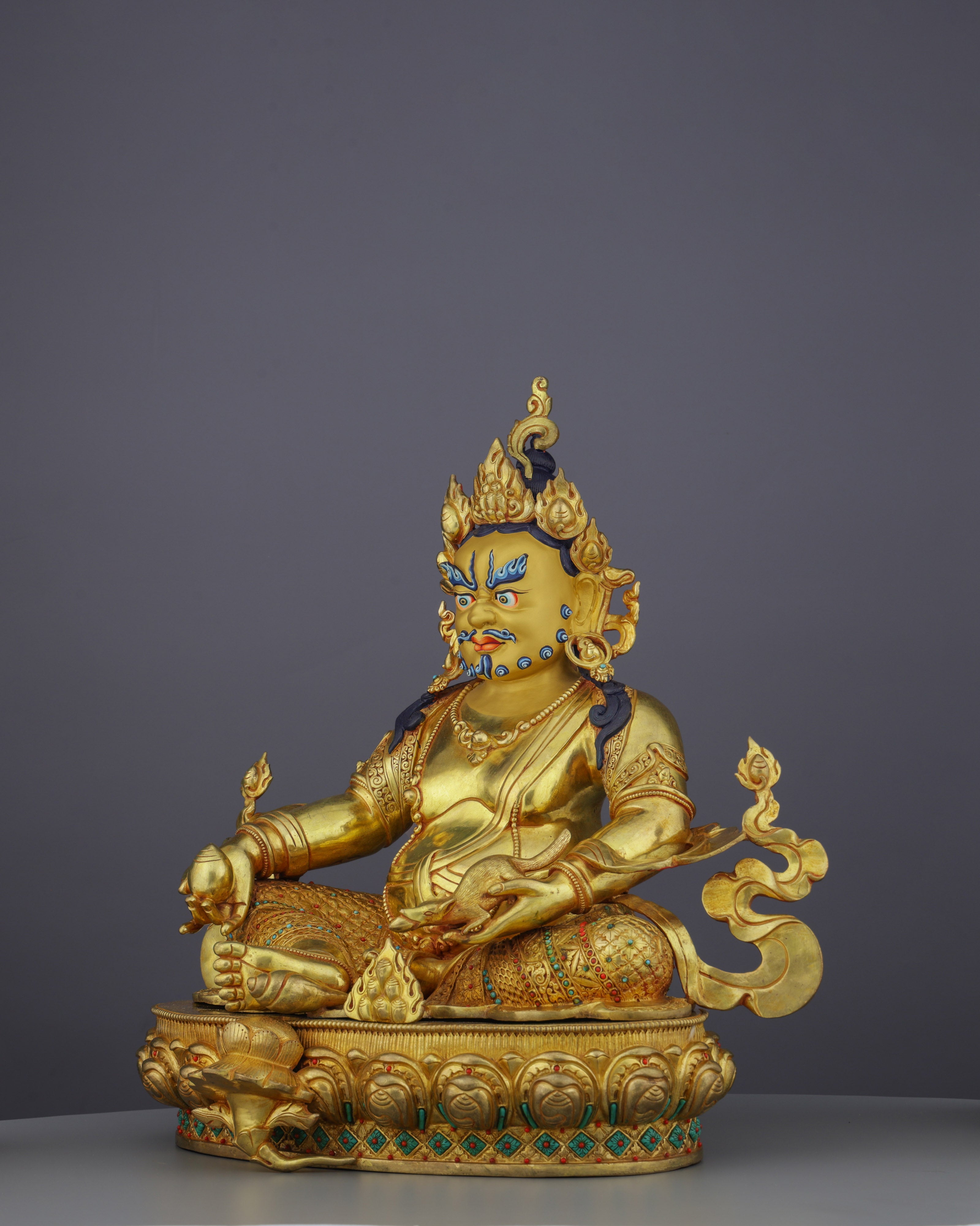 Golden Abundance Guardian | Nepalese Handcrafted 24K Gold Gilded Yellow Dzambhala – Deity of Wealth and Prosperity