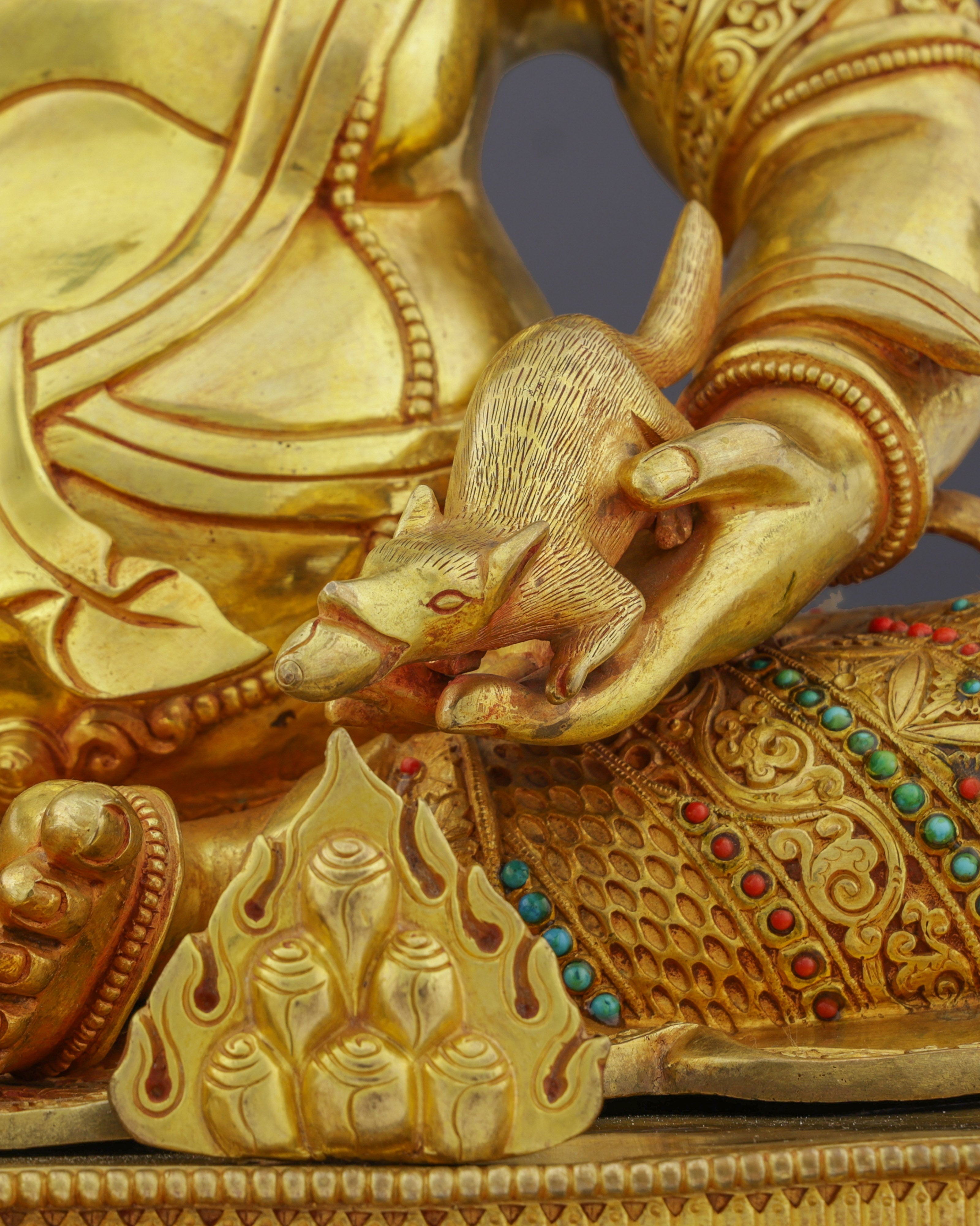 Golden Abundance Guardian | Nepalese Handcrafted 24K Gold Gilded Yellow Dzambhala – Deity of Wealth and Prosperity