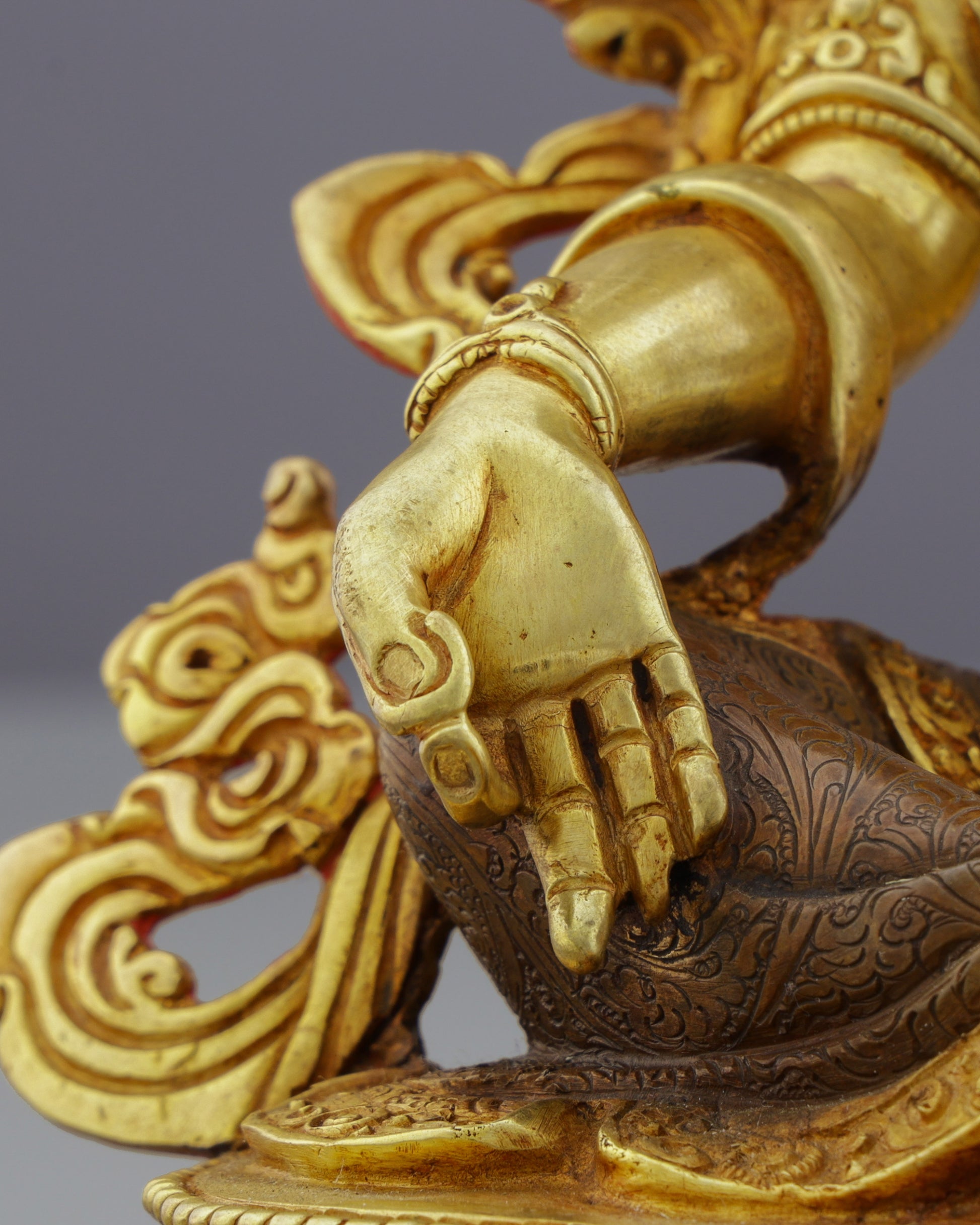Swift Protector | Elegant Half-Gold Green Tara Statue from Nepal - Authentic Handcrafted Statue