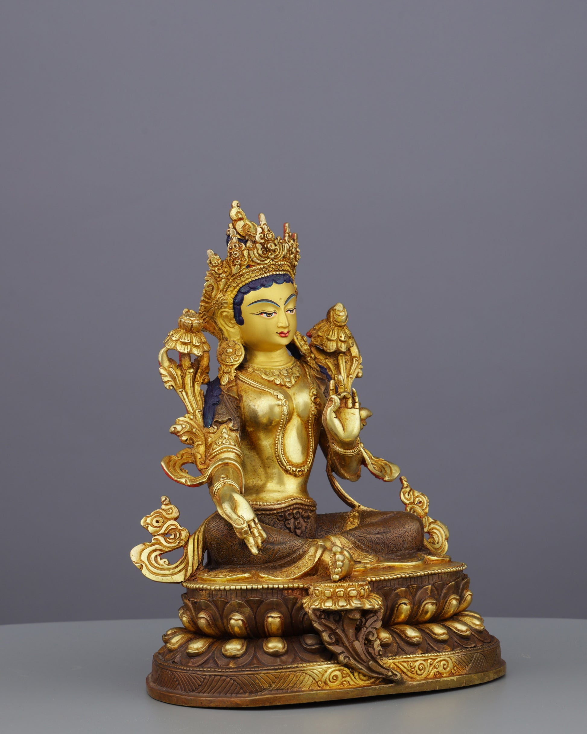 Swift Protector | Elegant Half-Gold Green Tara Statue from Nepal - Authentic Handcrafted Statue