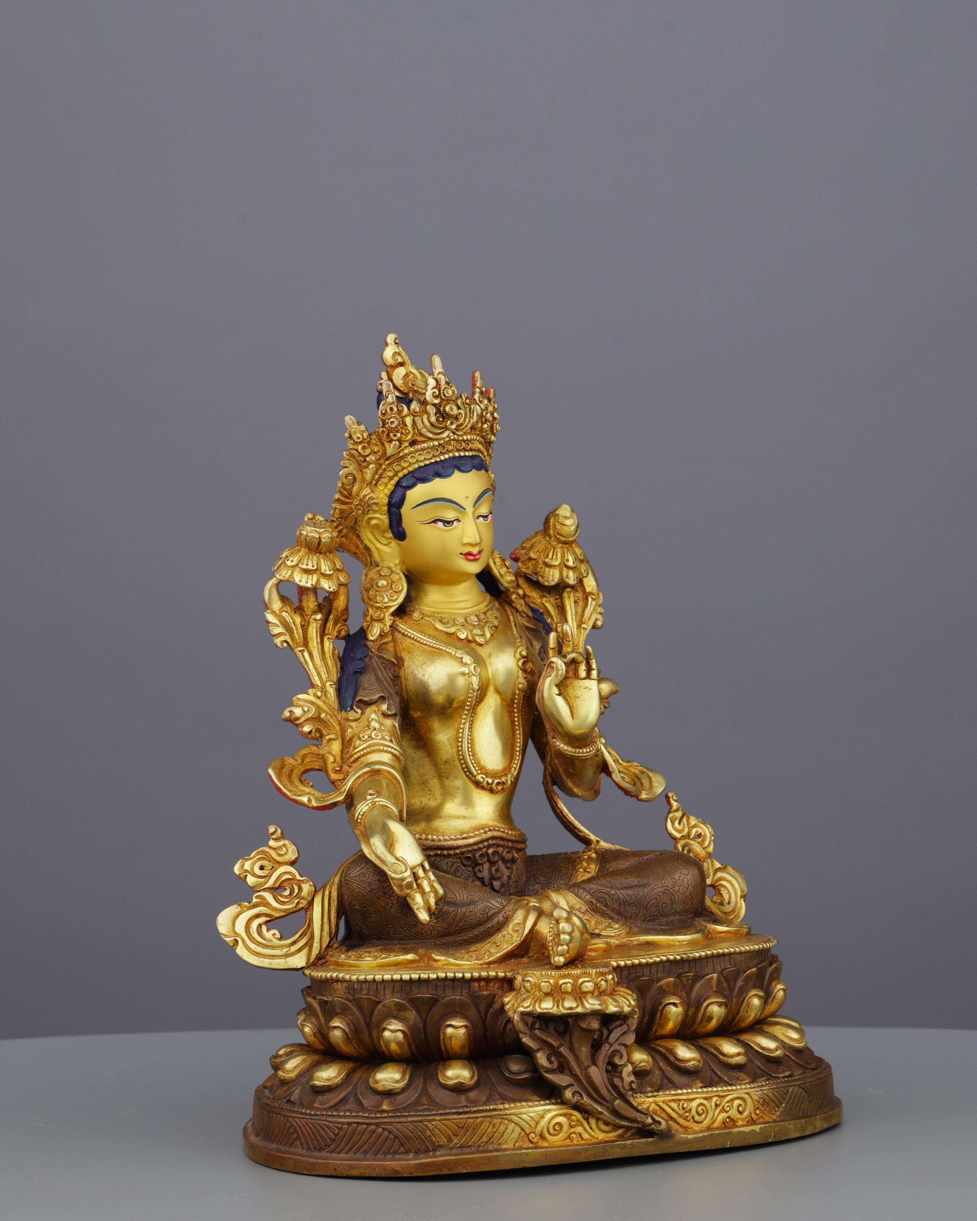 Swift Protector | Elegant Half-Gold Green Tara Statue from Nepal