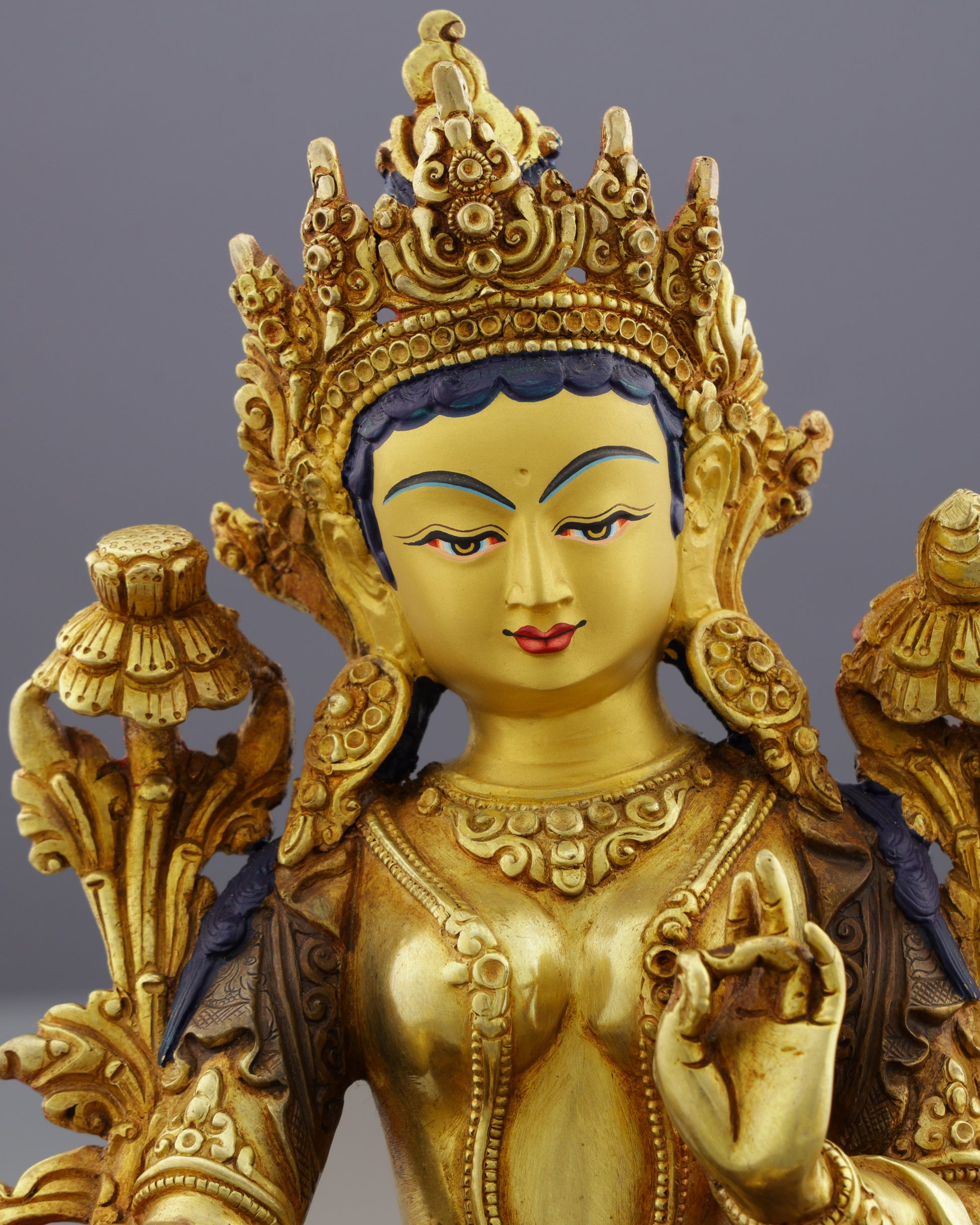 Swift Protector | Elegant Half-Gold Green Tara Statue from Nepal - Authentic Handcrafted Statue