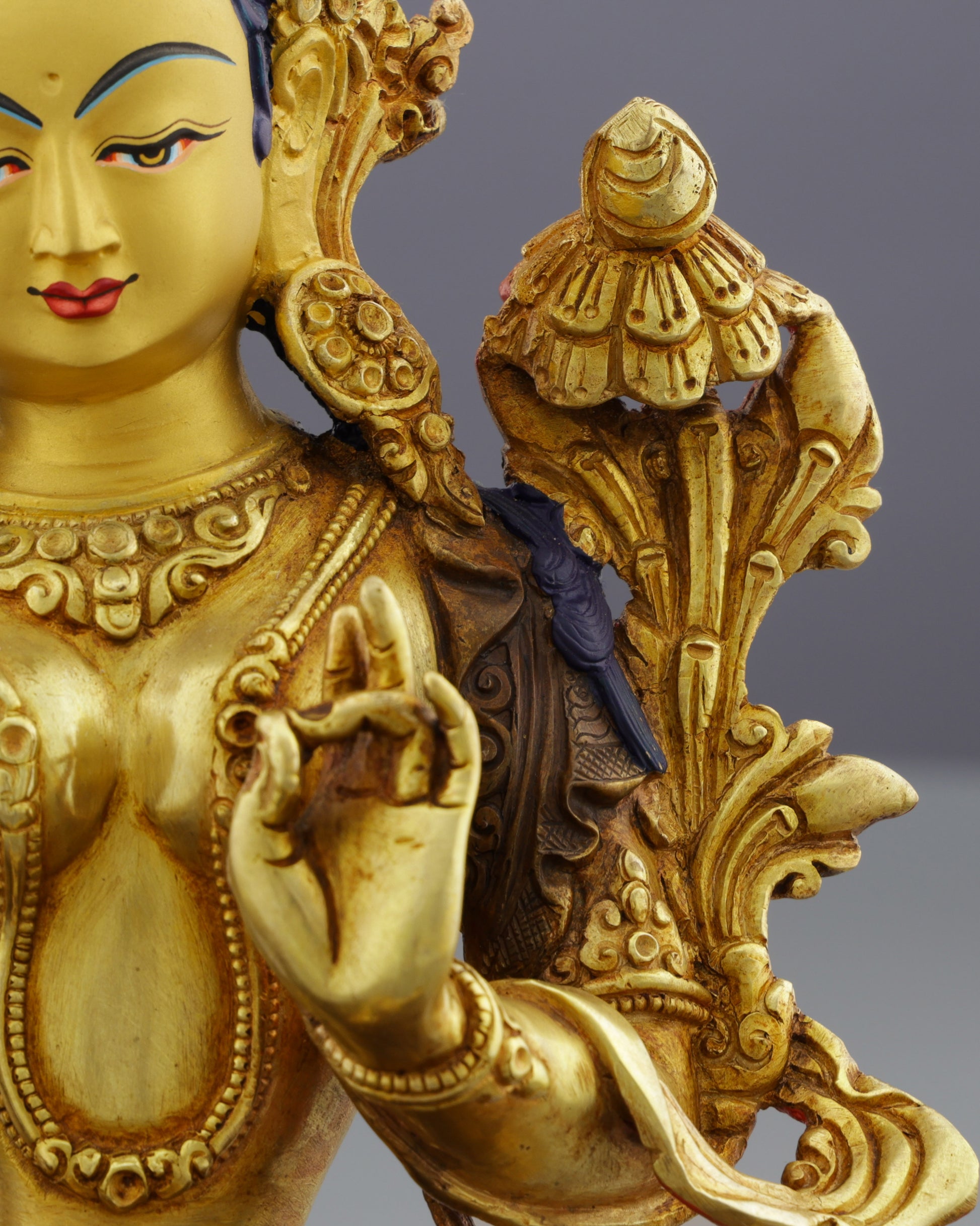 Swift Protector | Elegant Half-Gold Green Tara Statue from Nepal - Authentic Handcrafted Statue