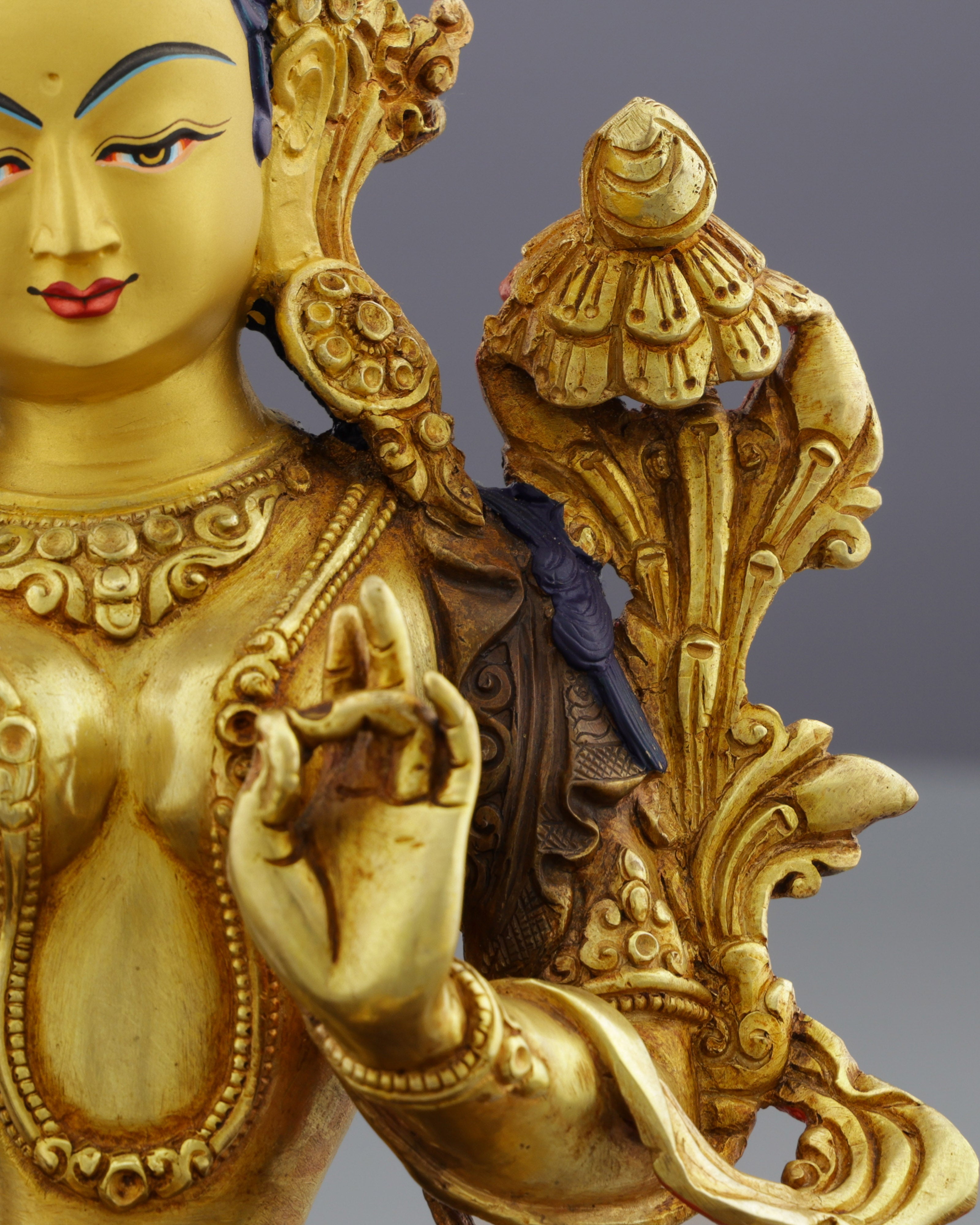 Swift Protector | Elegant Half-Gold Green Tara Statue from Nepal