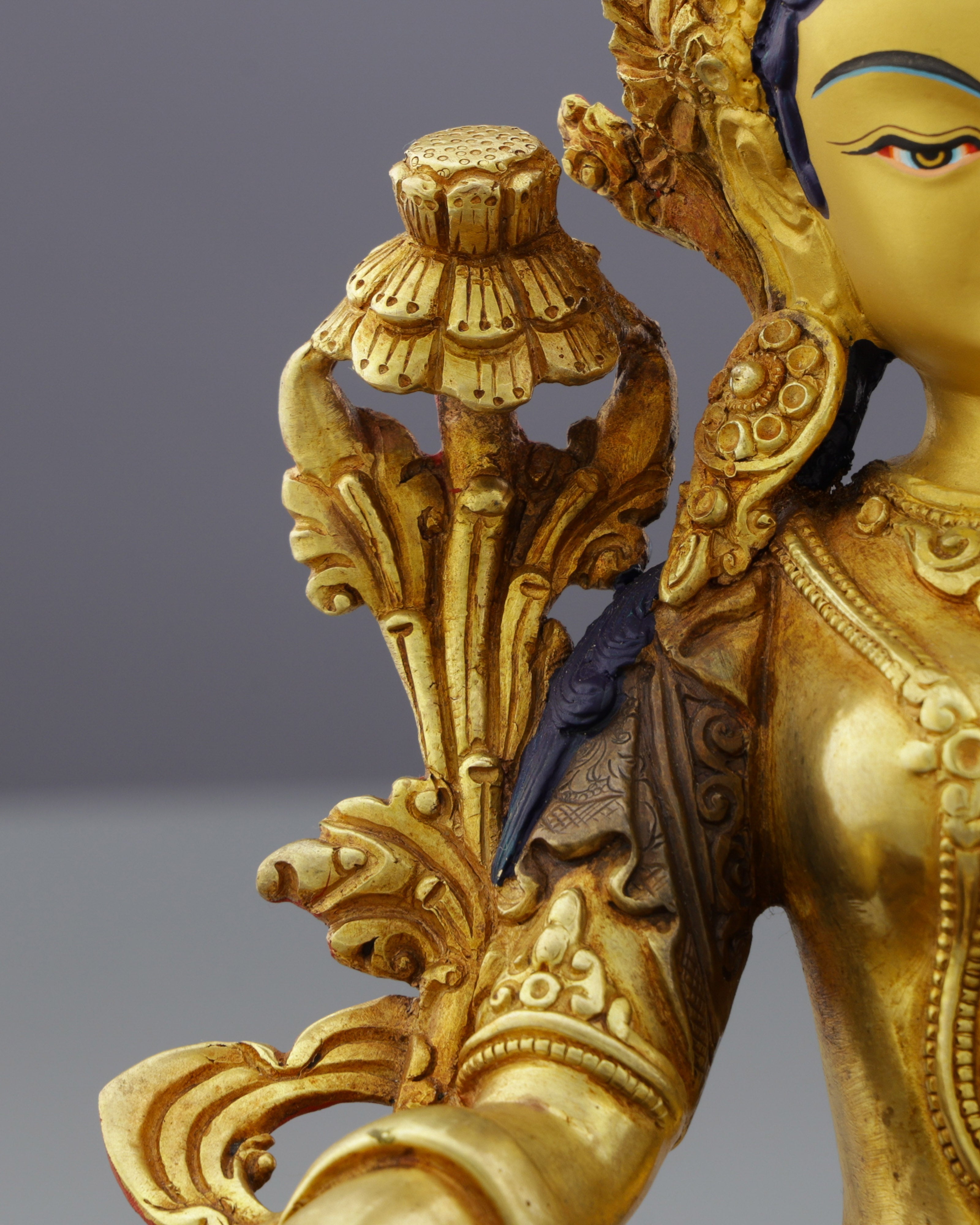 Swift Protector | Elegant Half-Gold Green Tara Statue from Nepal