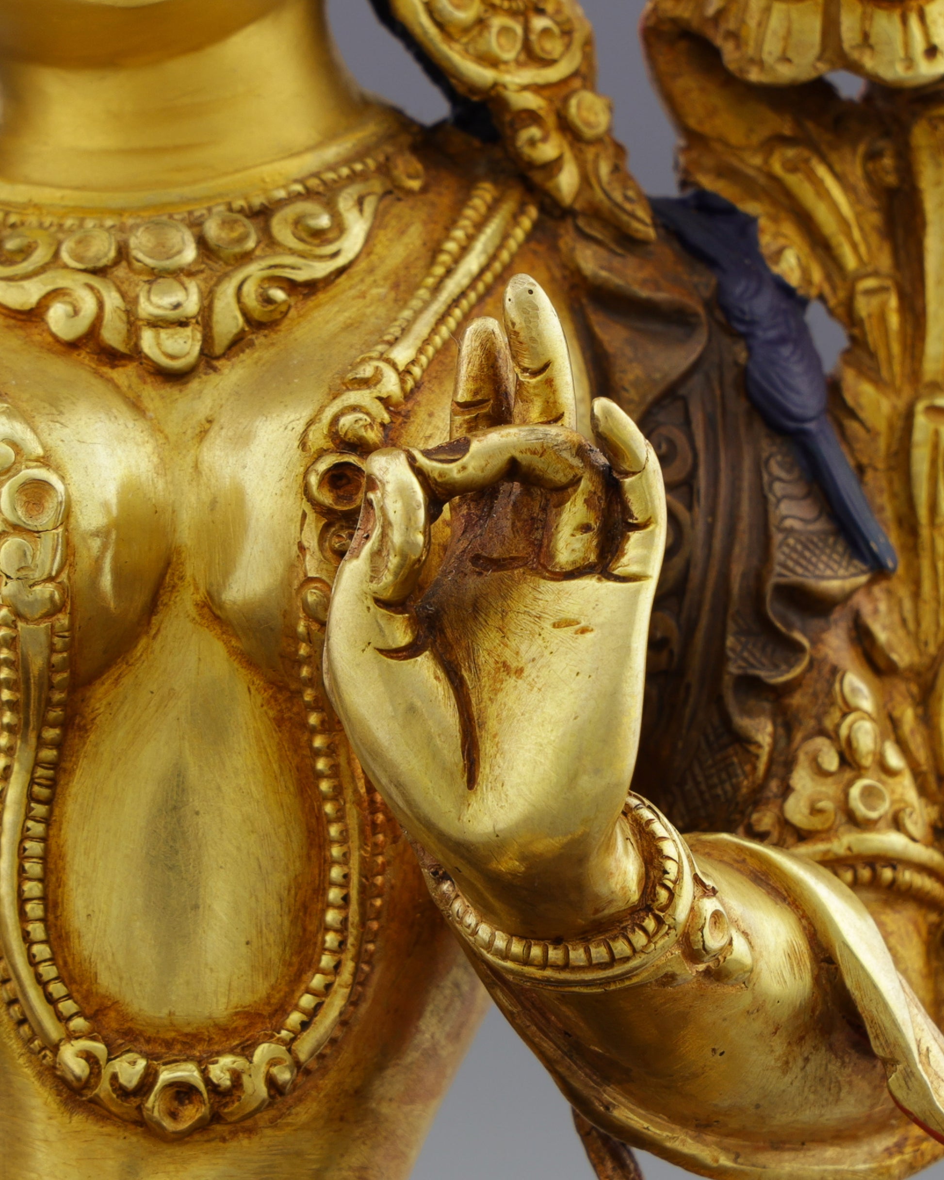 Swift Protector | Elegant Half-Gold Green Tara Statue from Nepal - Authentic Handcrafted Statue