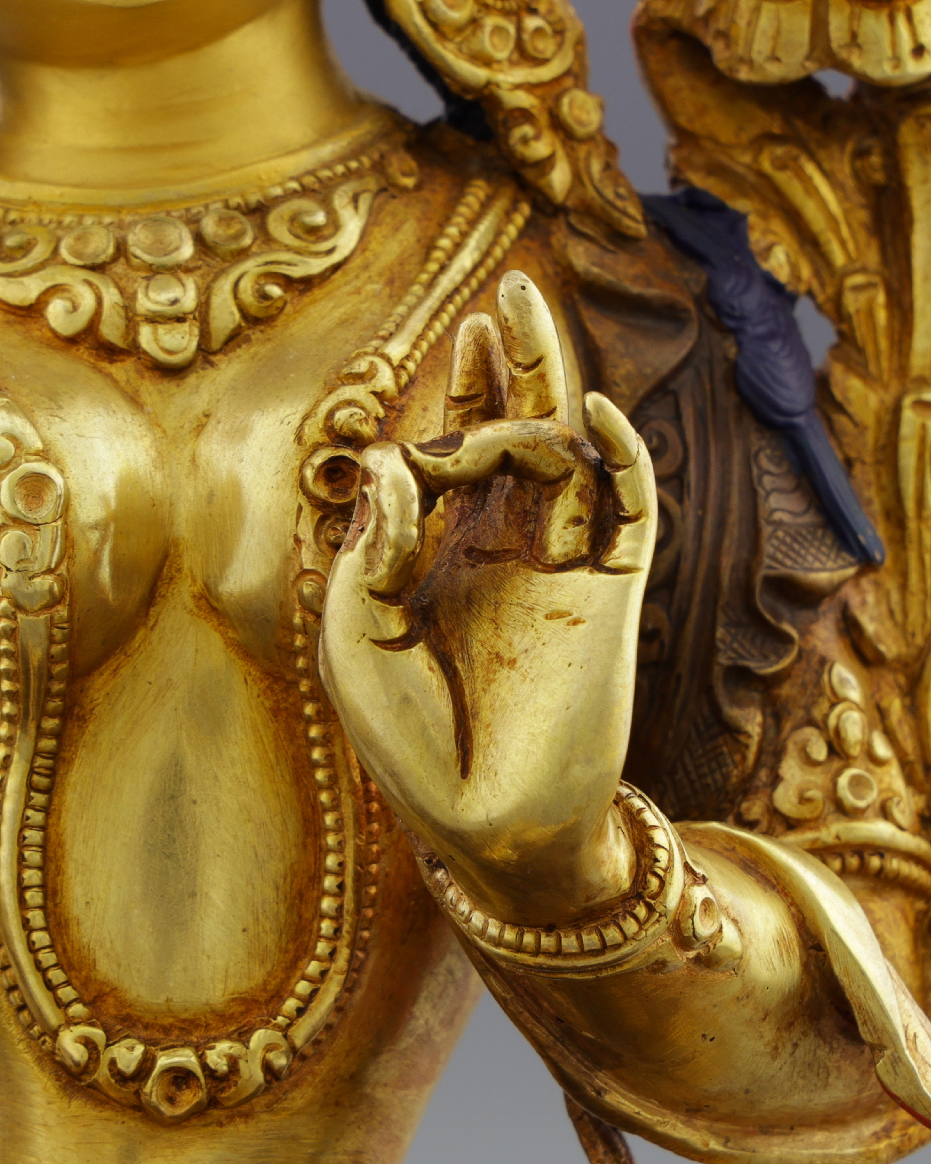 Swift Protector | Elegant Half-Gold Green Tara Statue from Nepal
